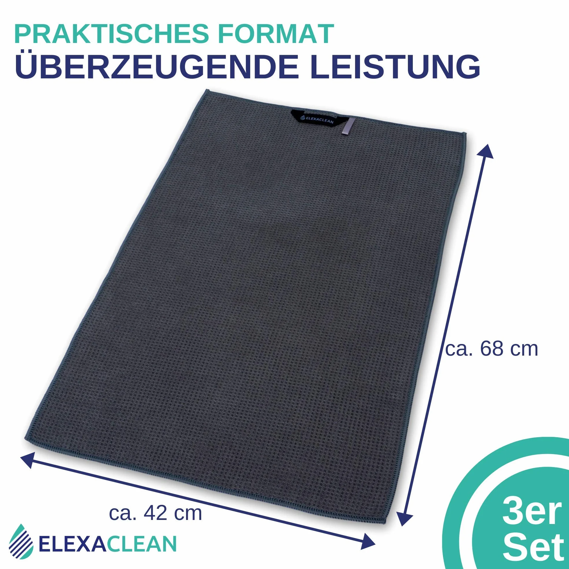 ELEXACLEAN ręczniki kuchenne z mikrofibry 68x42 cm antracyt ciemnoszary 3 szt.