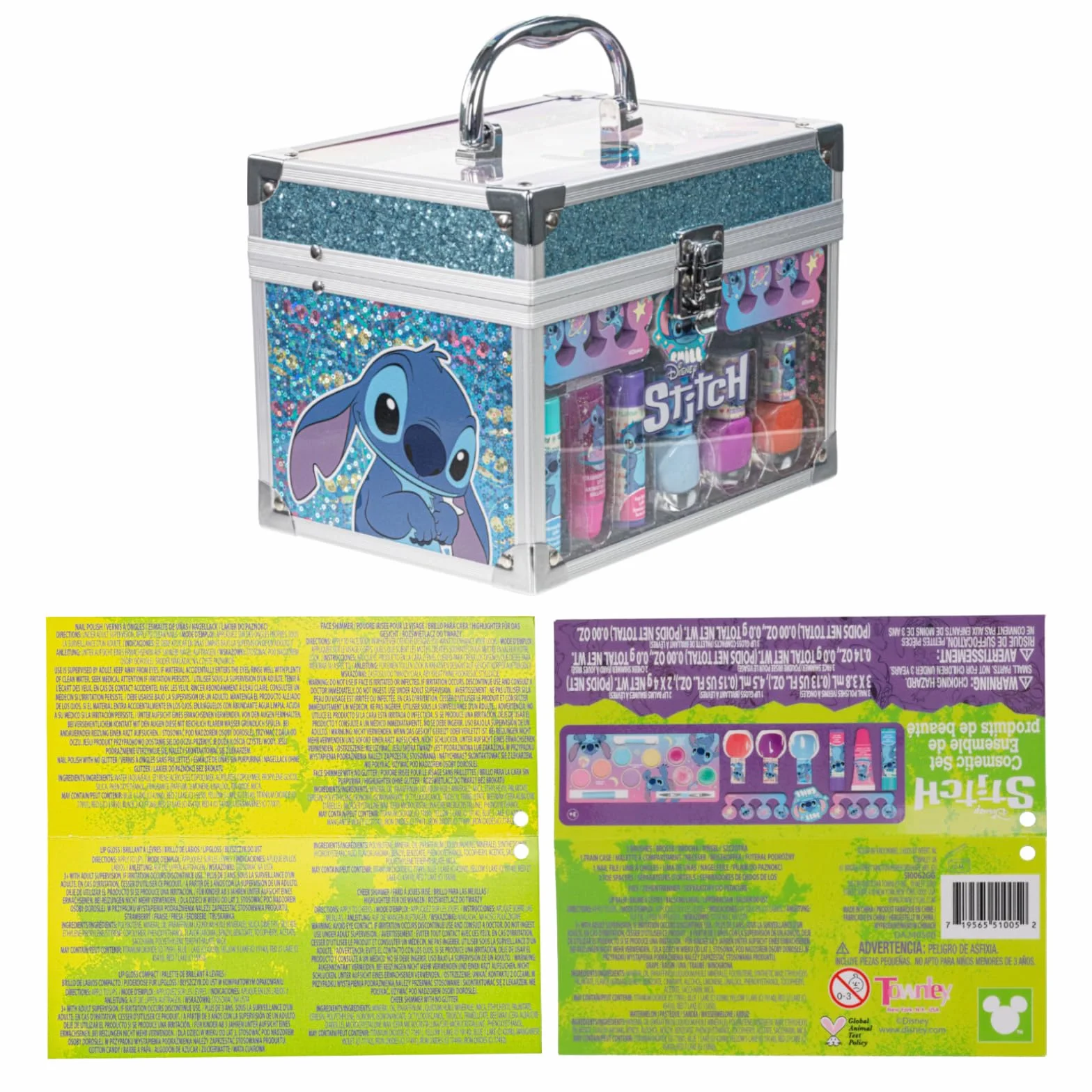 Stitch Zestaw kosmetyków Train Case, zestaw do makijażu dla dziewczynek, prawdziwy zmywalny zestaw do makijażu, makijaż do zabawy, upominek na imprezę, urodziny Townley Girl