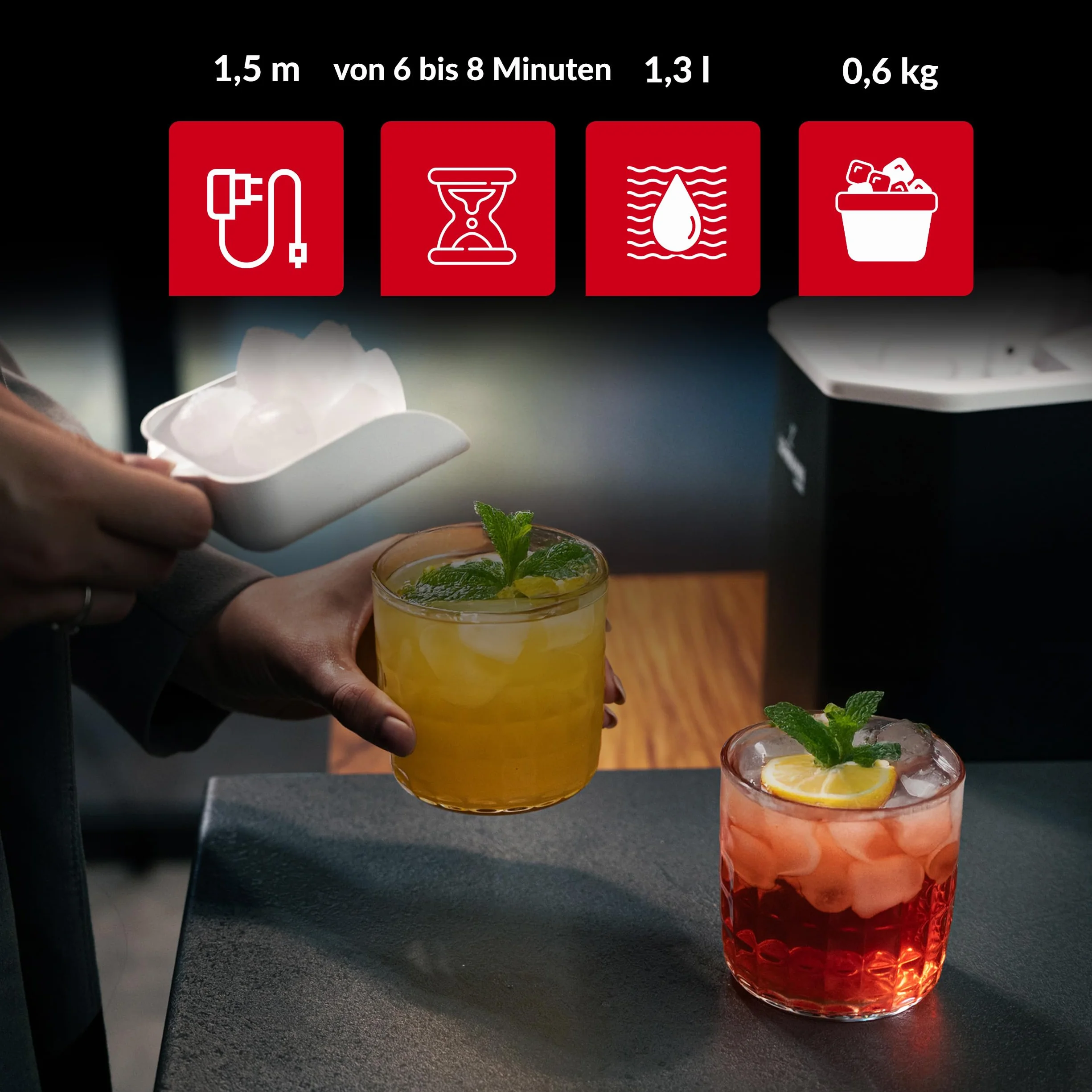 Lehmann Frosty – Kostkarka do Lodu 12kg/24h, Cicha, Kompaktowa, Automatyczne Czyszczenie, Regulacja Rozmiaru Kostek, Timer – Idealna do Domu i na Imprezy