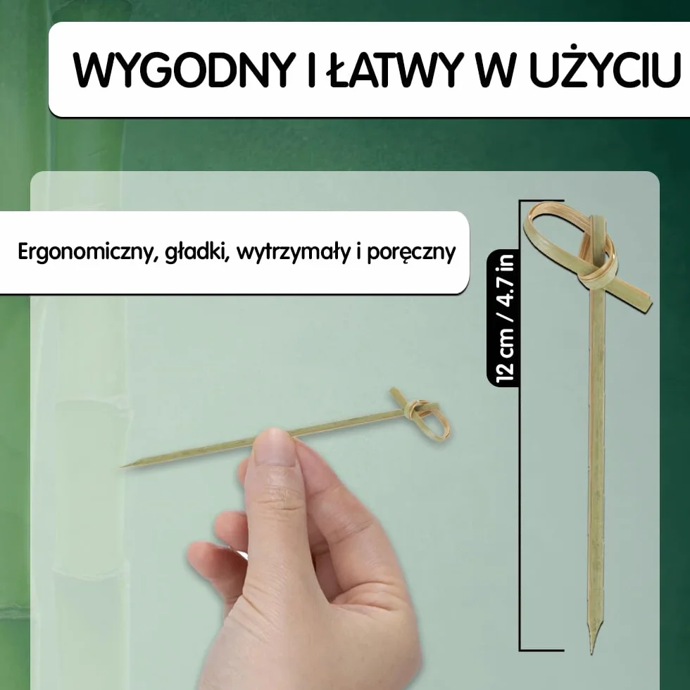 Eleganckie Wykałaczki Koktajlowe z Węzłem Bambusowym 12cm - Dekoracyjne Drewniane Szaszłyki na Imprezy, Przekąski, Koktajle - Mobi Lock