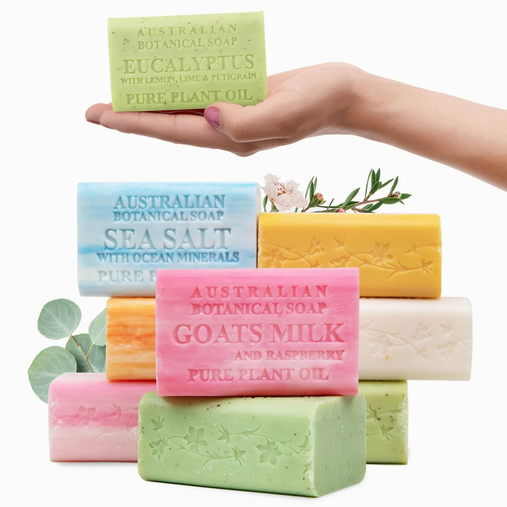 Australian Botanical Soap, Pure Plant Oil Soaps, 8 barów, różne mydło, 187 g, naturalne składniki odżywcze, wszystkie rodzaje skóry, masło shea, opakowanie 8 sztuk