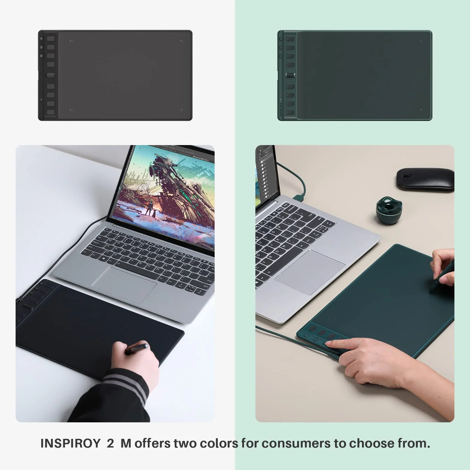 HUION Inspiroy Tablet graficzny 2 m, nowy cyfrowy długopis PW110, 8 konfigurowalnych klawiszy skrótów, łatwy w użyciu przewijacz, idealny do rysowania, nauki i pracy w domu, zielony
