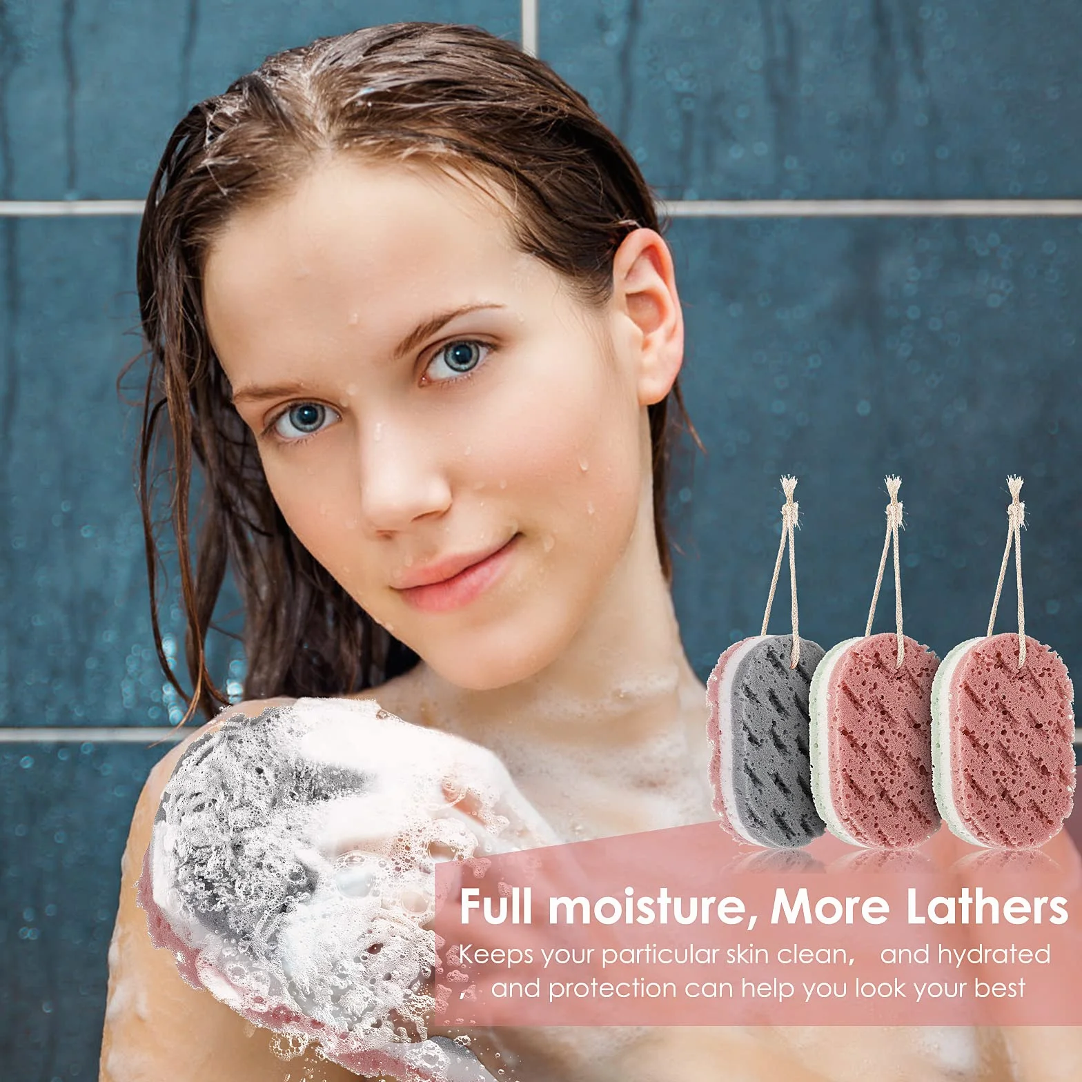 WLLHYF 3 szt. Gąbka do kąpieli dla kobiet gąbka Loofah Peeling do ciała głęboko złuszczająca gąbka prysznicowa do ciała duży rozmiar gąbka do kąpieli akcesoria do kąpieli