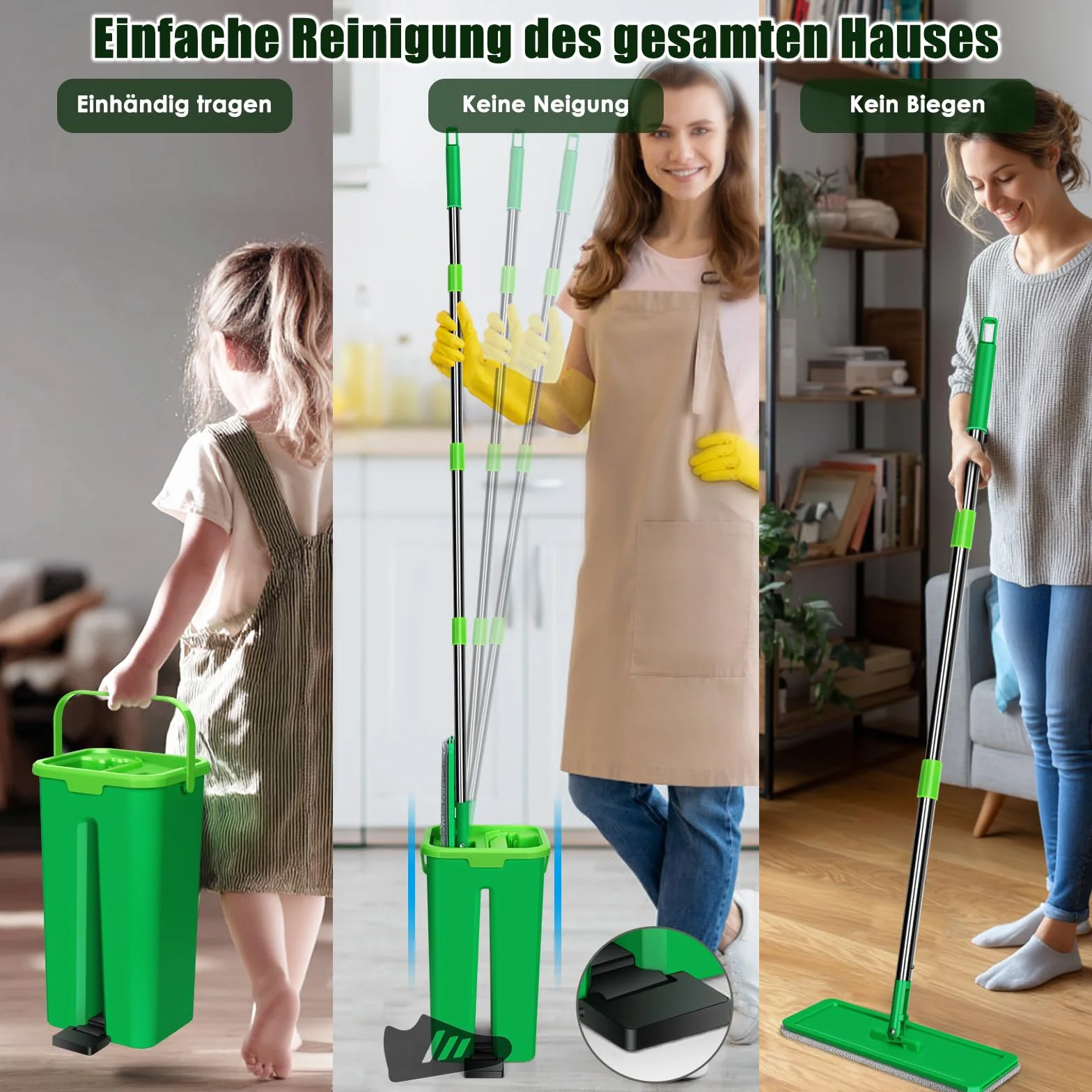 Myiosus Zestaw mopów z wiadrem, mop płaski sucho i mokro do płytek, parkietu, laminatu