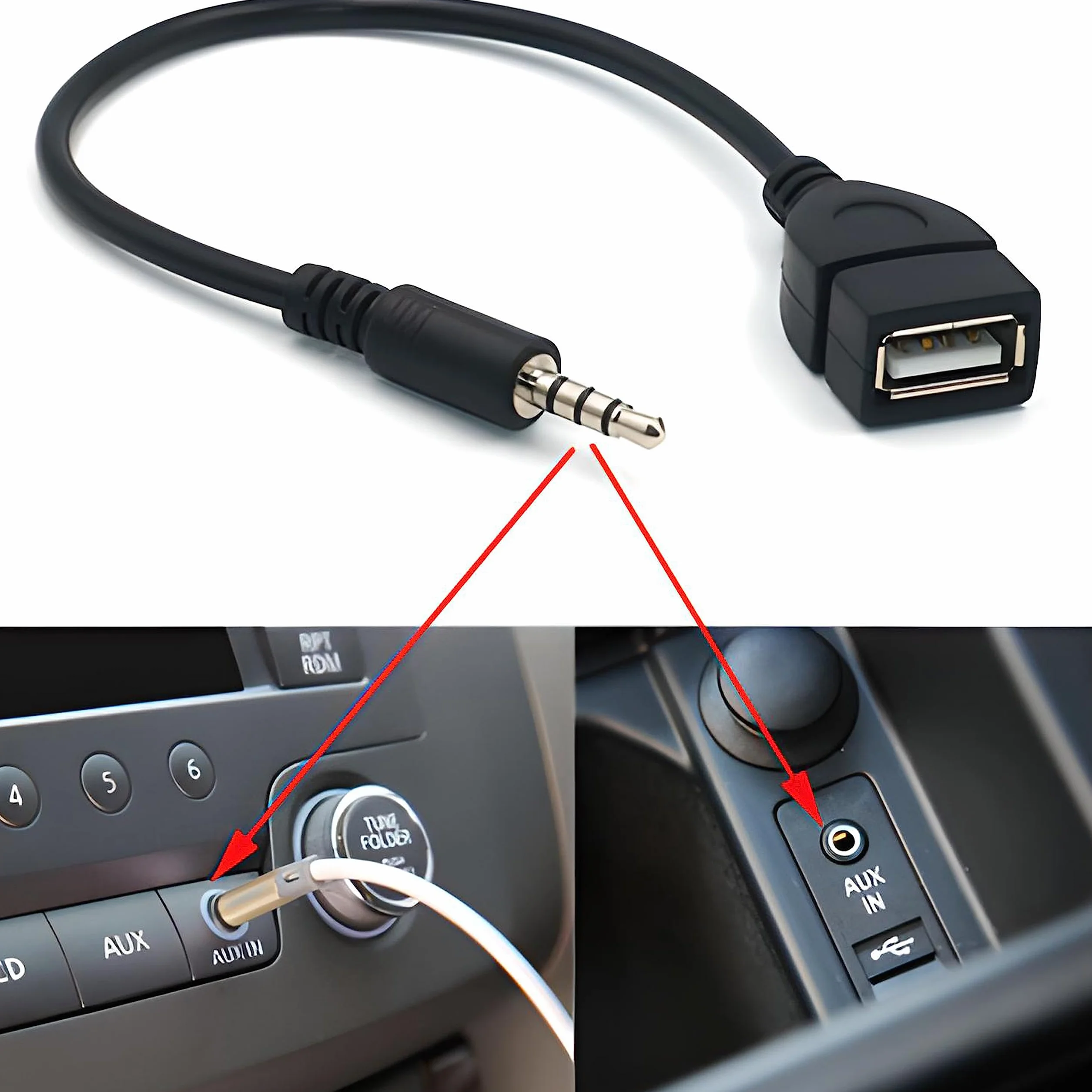 Retoo Kabel adaptera USB OTG Jack 3,5 mm, gniazdo AUX na USB A, radio samochodowe, złącze muzyczne do samochodów stereo, Auto GPS, CD, konwerter OTG, adapter 3,5 mm, E395, czarny