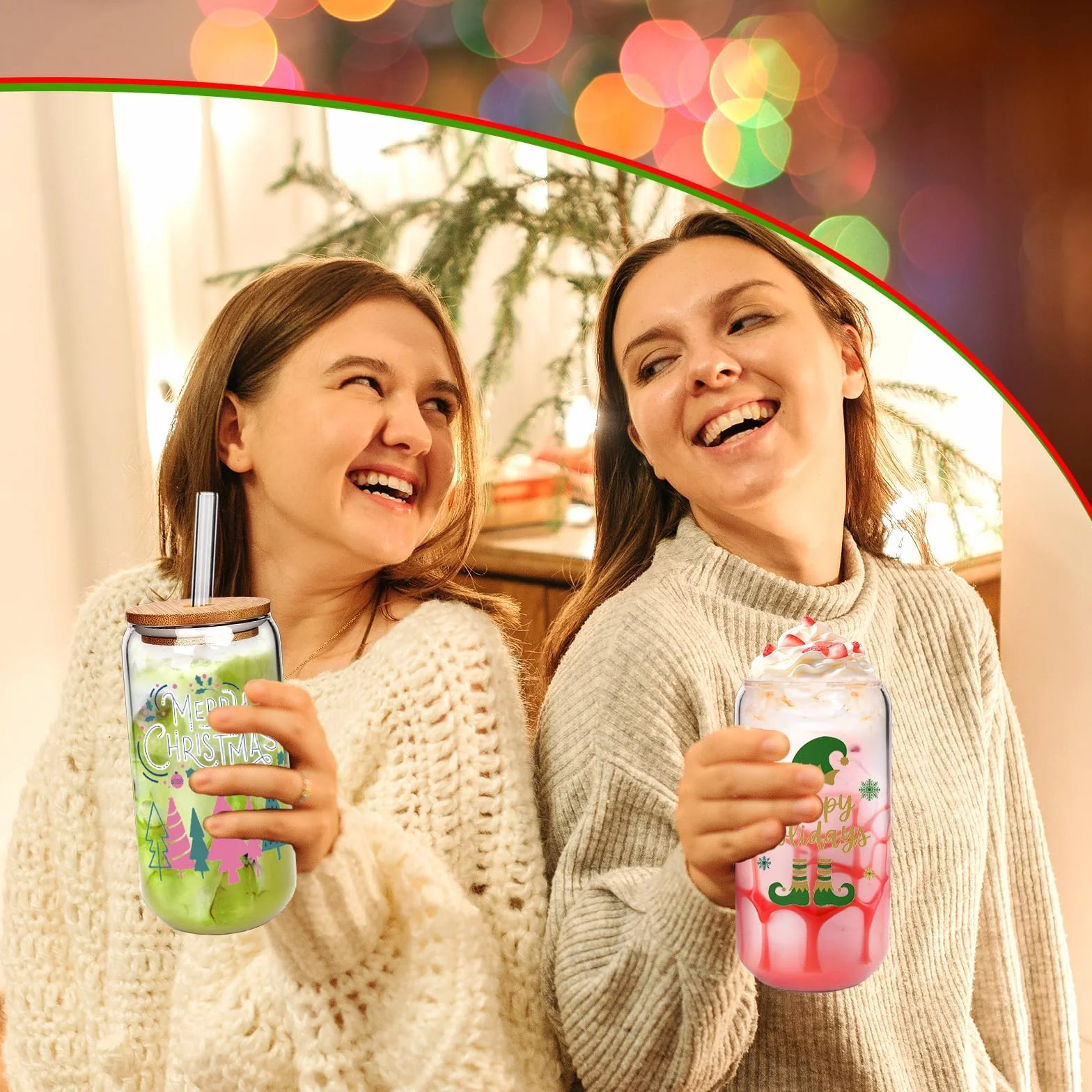 Mason Life Kubki do Kawy z Pokrywkami i Słomkami 500 ml, Szklanki Smoothie, Prezent dla Kobiet, 4 Sztuki