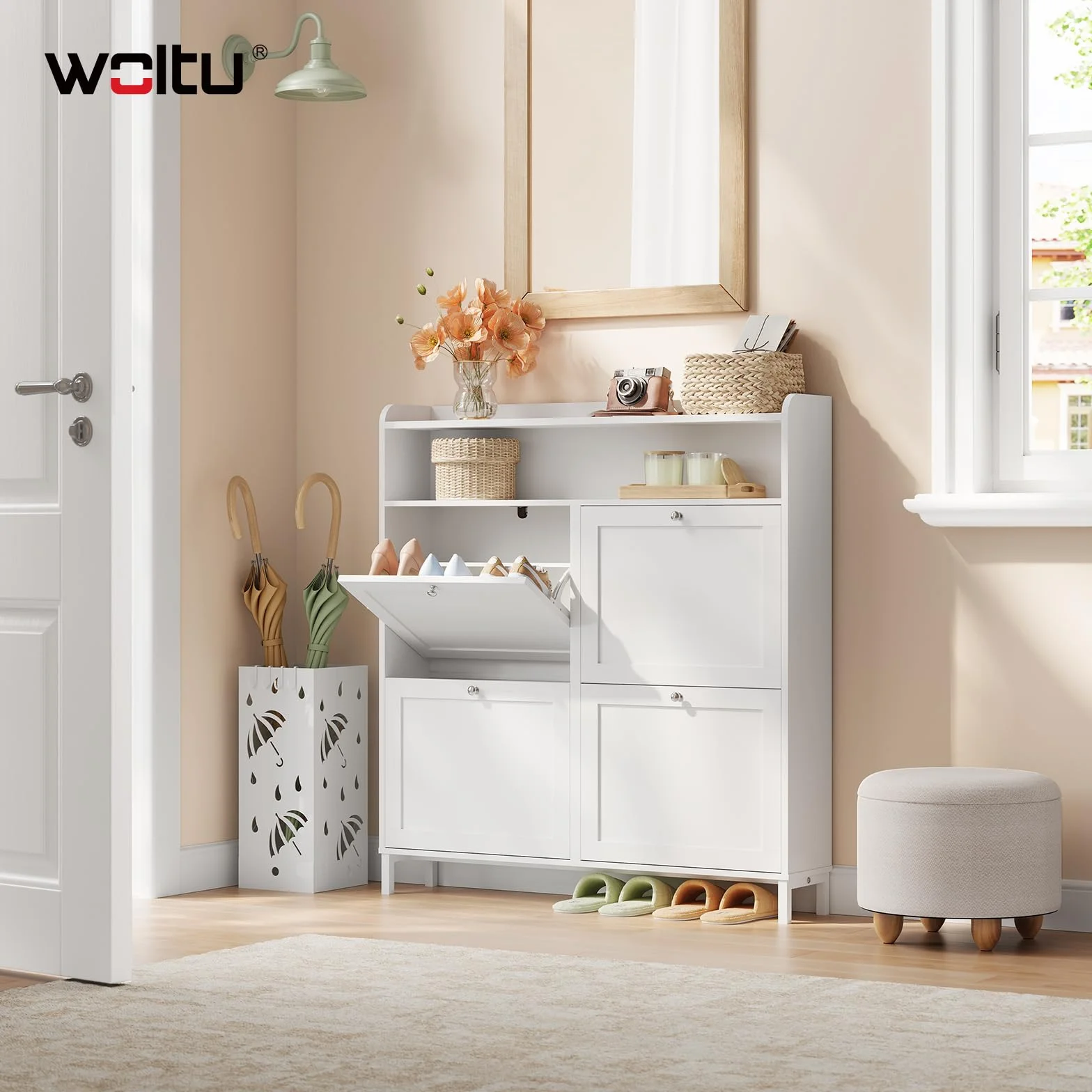 WOLTU Szafka na buty 4 klapki 100 x 107 x 19,5 cm biały