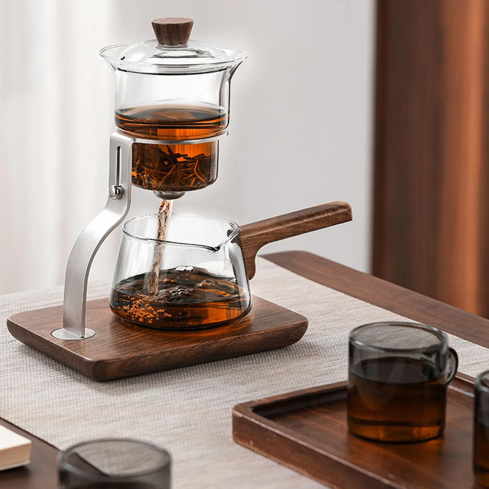 Szklany Zestaw do Herbaty Automatyczny 350 Ml Obrotowy Dzbanek Magnetyczny