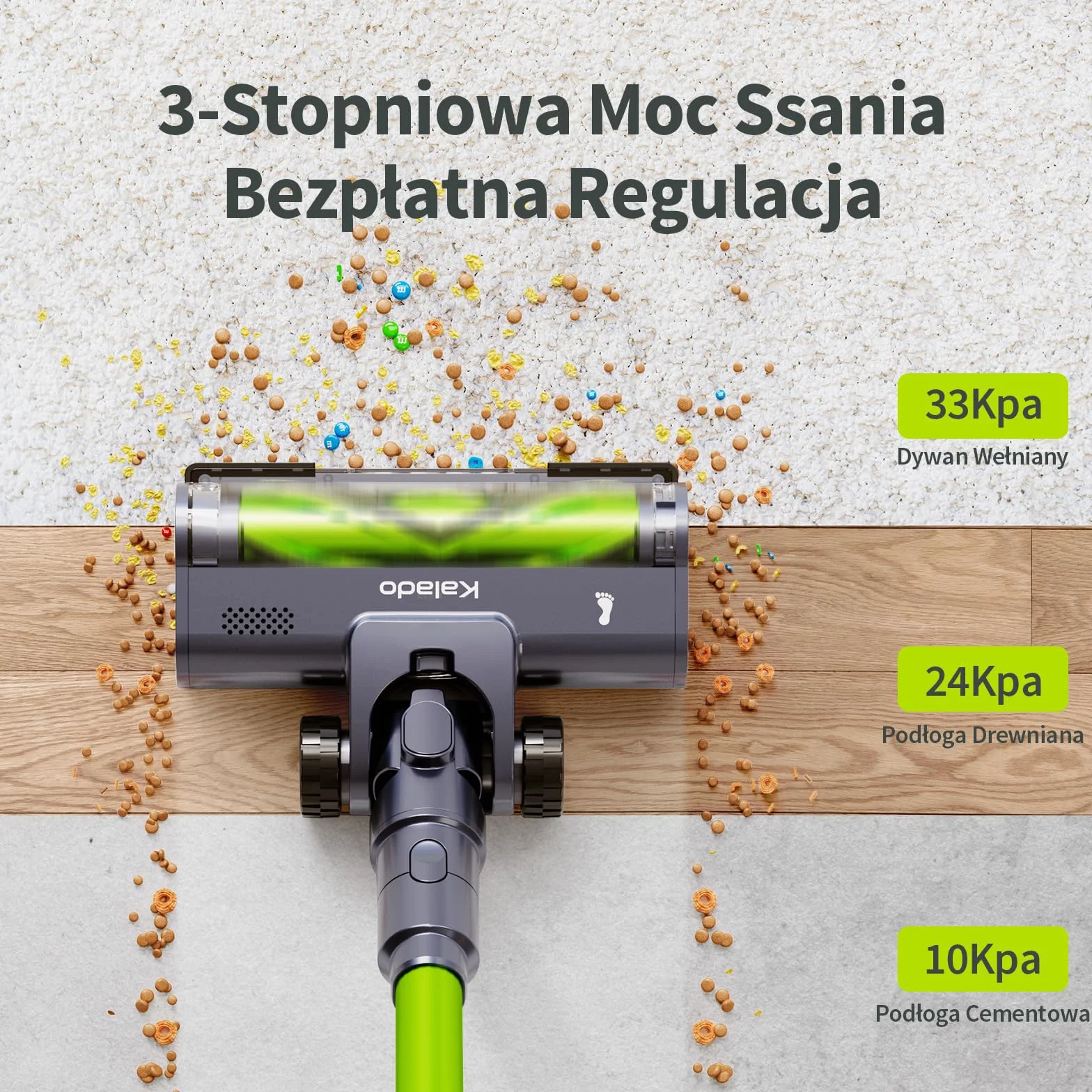 kalado Odkurzacz Bezprzewodowy KCV600 10w1 480W 33Kpa Wymienną Baterią 50 Mins Ekran Dotykowy LED