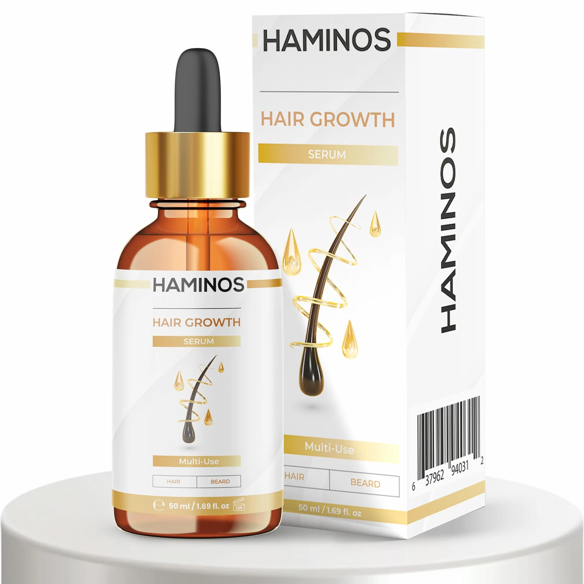 HAMINOS Serum na Porost Włosów 50 ml – Pobudza i Wzmacnia z Rozmarynem, Żeń-Szeniem, Imbirem i Peptydami – Przeciw Wypadaniu i Dla Kobiet i Mężczyzn