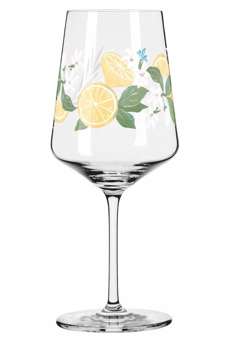 RITZENHOFF 6041006 Kieliszek do limoncello, 500 ml, zestaw 2 szt., seria letnia rosa - 2 sztuki do aperitif, kolorowy motyw cytrynowy - Made in Germany