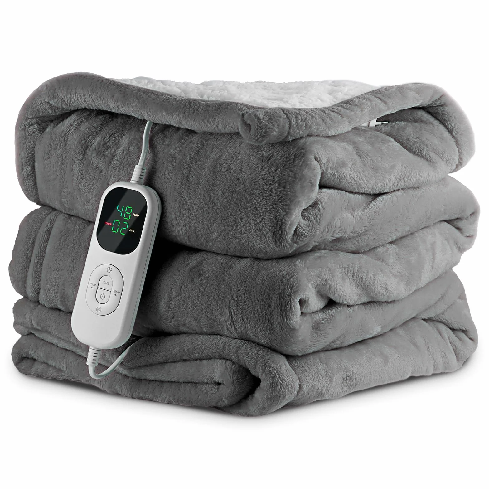 Elektryczny koc grzewczy flanelowy bawełniany Sherpa 130 x 180 dwuwarstwowy, szybkie nagrzewanie 30S przeciw roztoczom i tryb uśpienia, 6 poziomów ogrzewania, timer 1-10 h, zabezpieczenie
