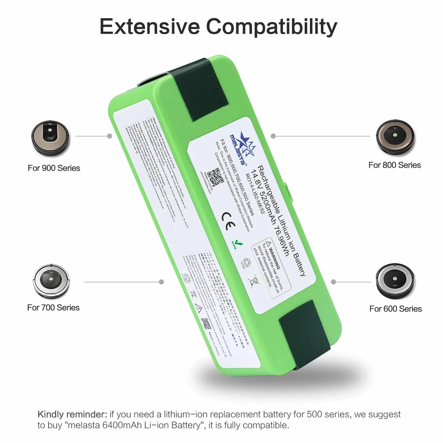 Melasta Akumulator litowo-jonowy 14,8V 5200mAh do Roomba 980 960 890 690 900 800 700 600