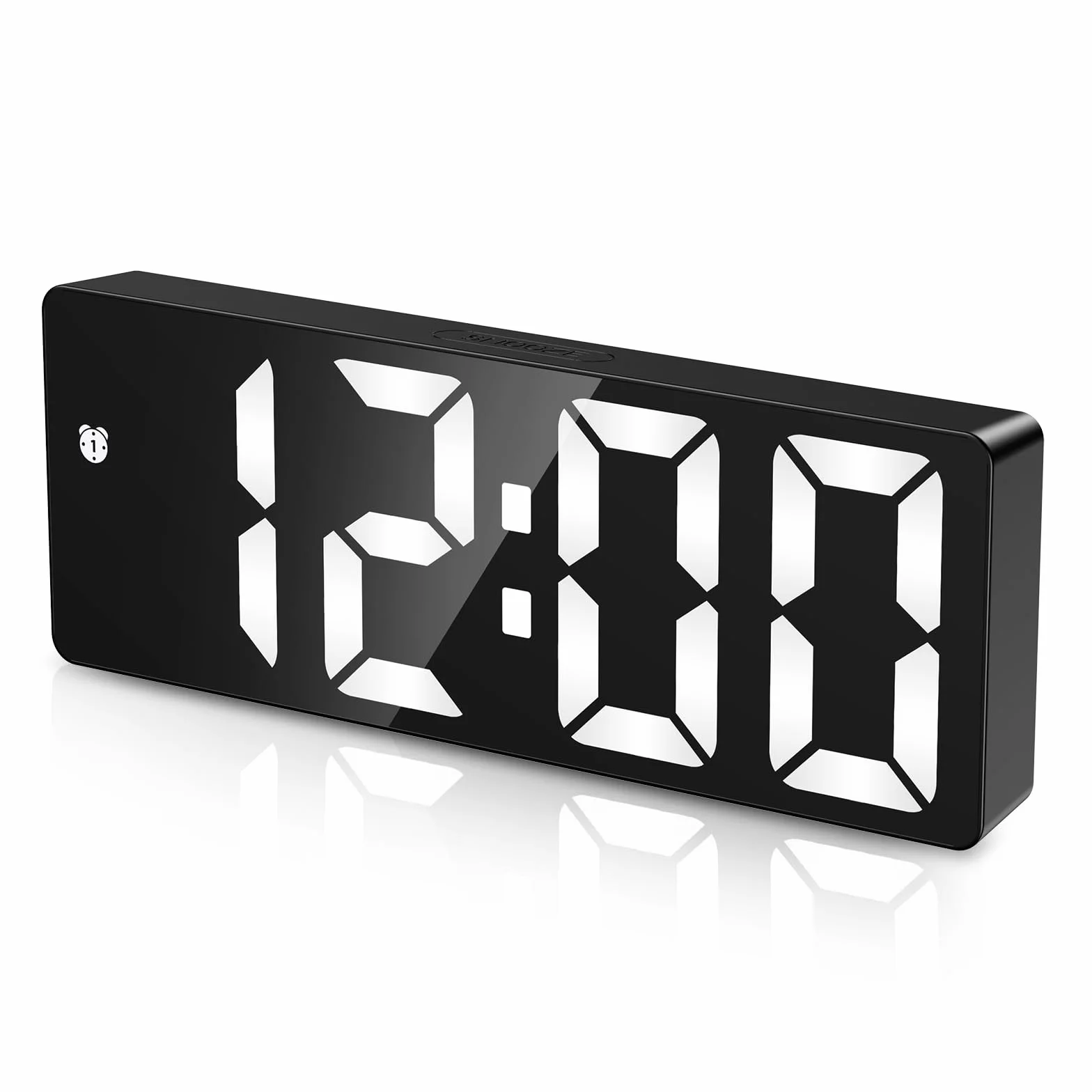 Cyfrowy budzik LED z dużym wyświetlaczem, zasilany USB/baterii, temperatura, drzemka, data, regulacja jasności, sterowanie głosowe