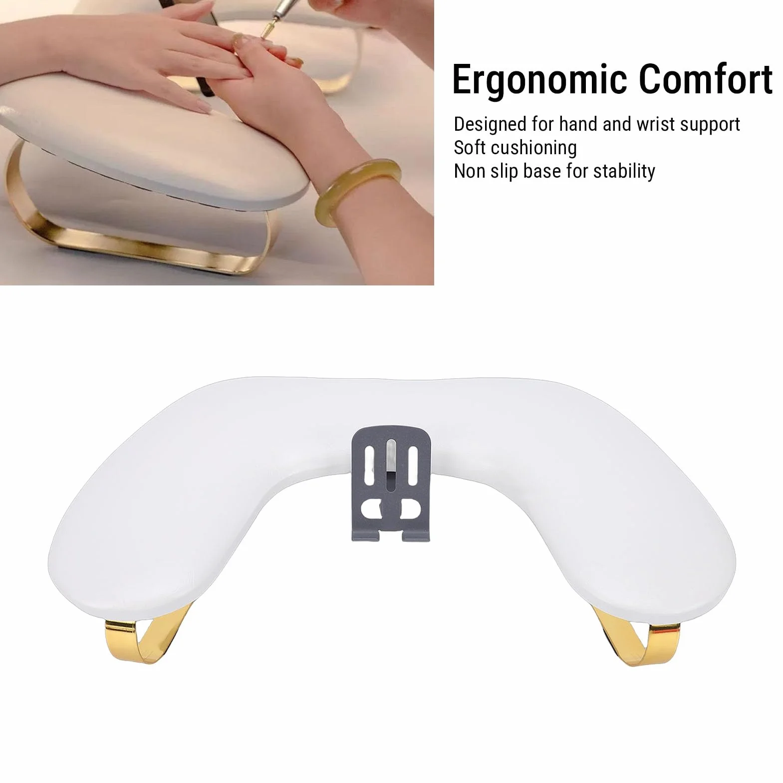 Goshyda Podłokietnik do Manicure w Kształcie Litery U do Paznokci Tech, Ergonomiczny Podłokietnik Paznokci z Regulowanym Uchwytem na Telefon (WHITE)