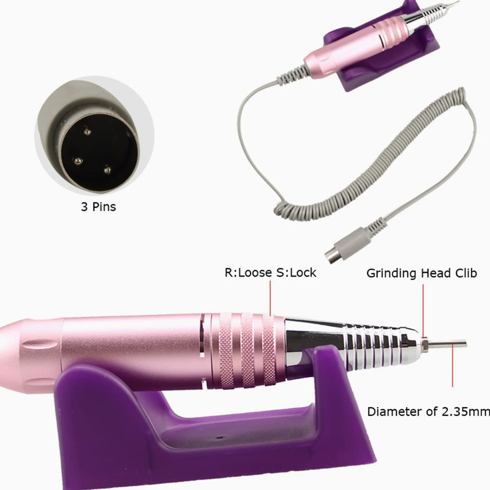 Wiertarka do paznokci 35000 obr./min Profesjonalna elektryczna maszynka do manicure Uchwyt ze stali nierdzewnej Elektryczna wiertarka do manicure Narzędzie akcesoriów (styl D)