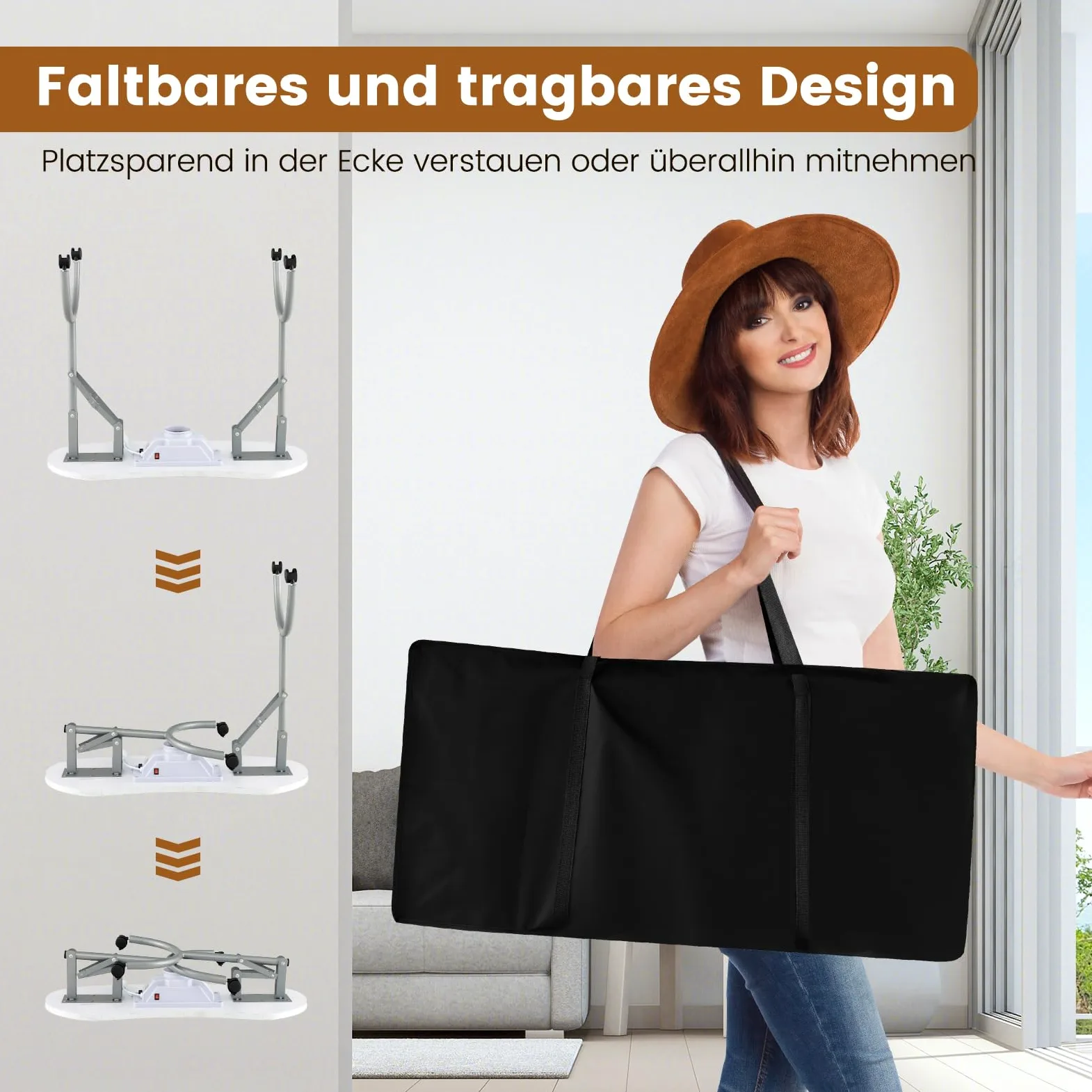 COSTWAY Stół do manicure, składany, stolik na paznokcie z elektrycznym odpylaczem lampą LED, podkładka na nadgarstek, torba do przenoszenia i rolki, stół do manicure o wyglądzie marmuru (biały)