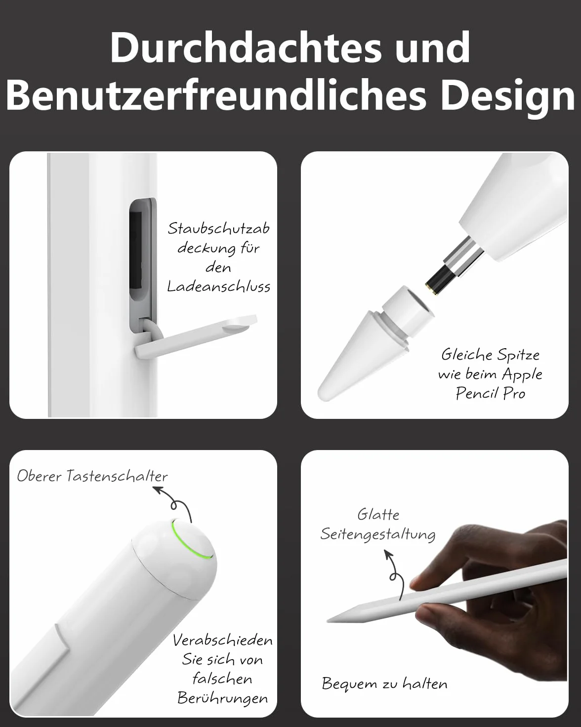 6 sztuk zamiennych końcówek kompatybilnych z iPencil Pro, Apple Pencil Pro, Apple Pencil 2. generacji, Apple Pencil 1. generacji, Apple Pencil USB-C (Biały)