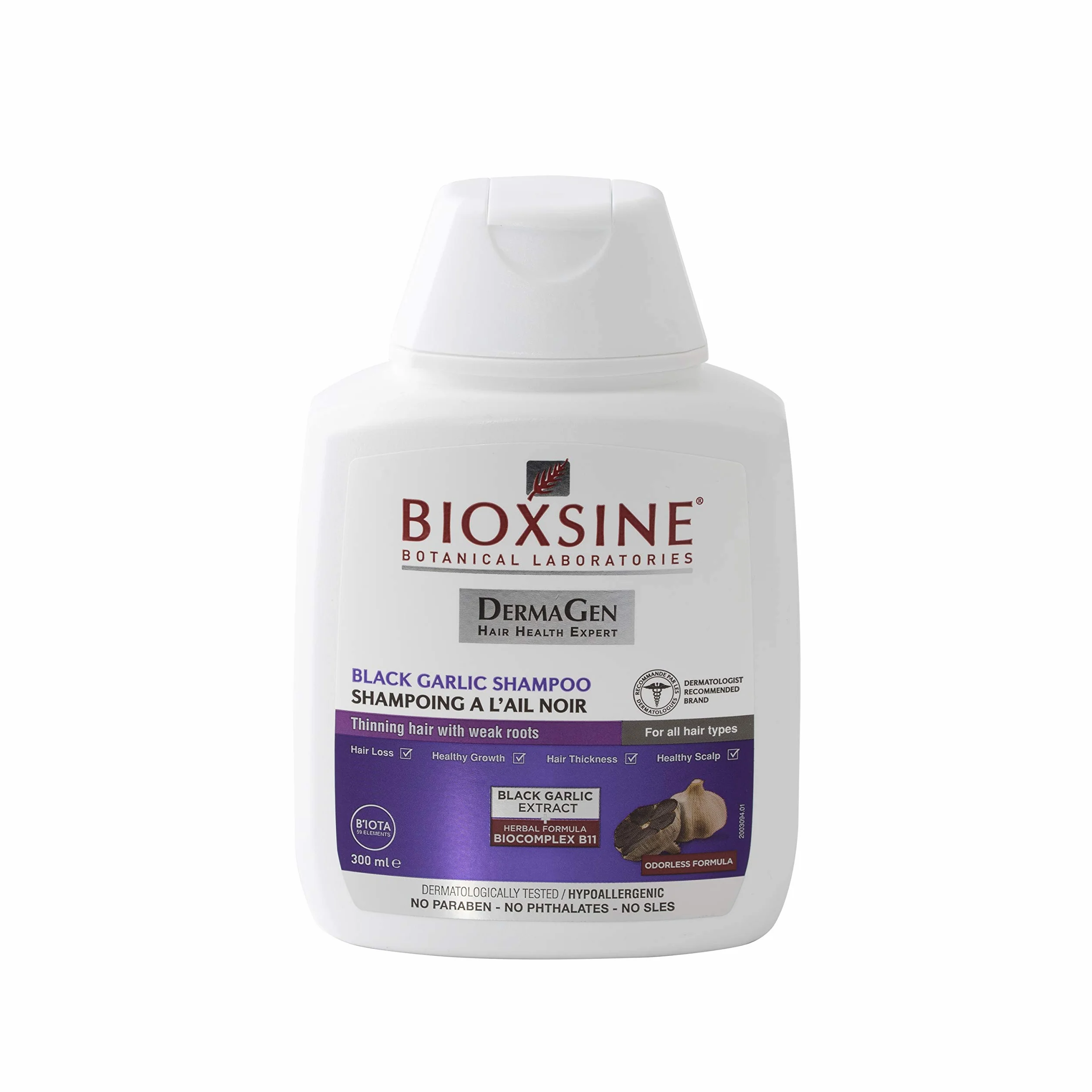 Bioxsine Szampon ziołowy z czarnym czosnkiem dla wzrostu włosów i zdrowych włosów, bezwonny, do wszystkich rodzajów włosów, odpowiedni dla kobiet i mężczyzn, 300 ml