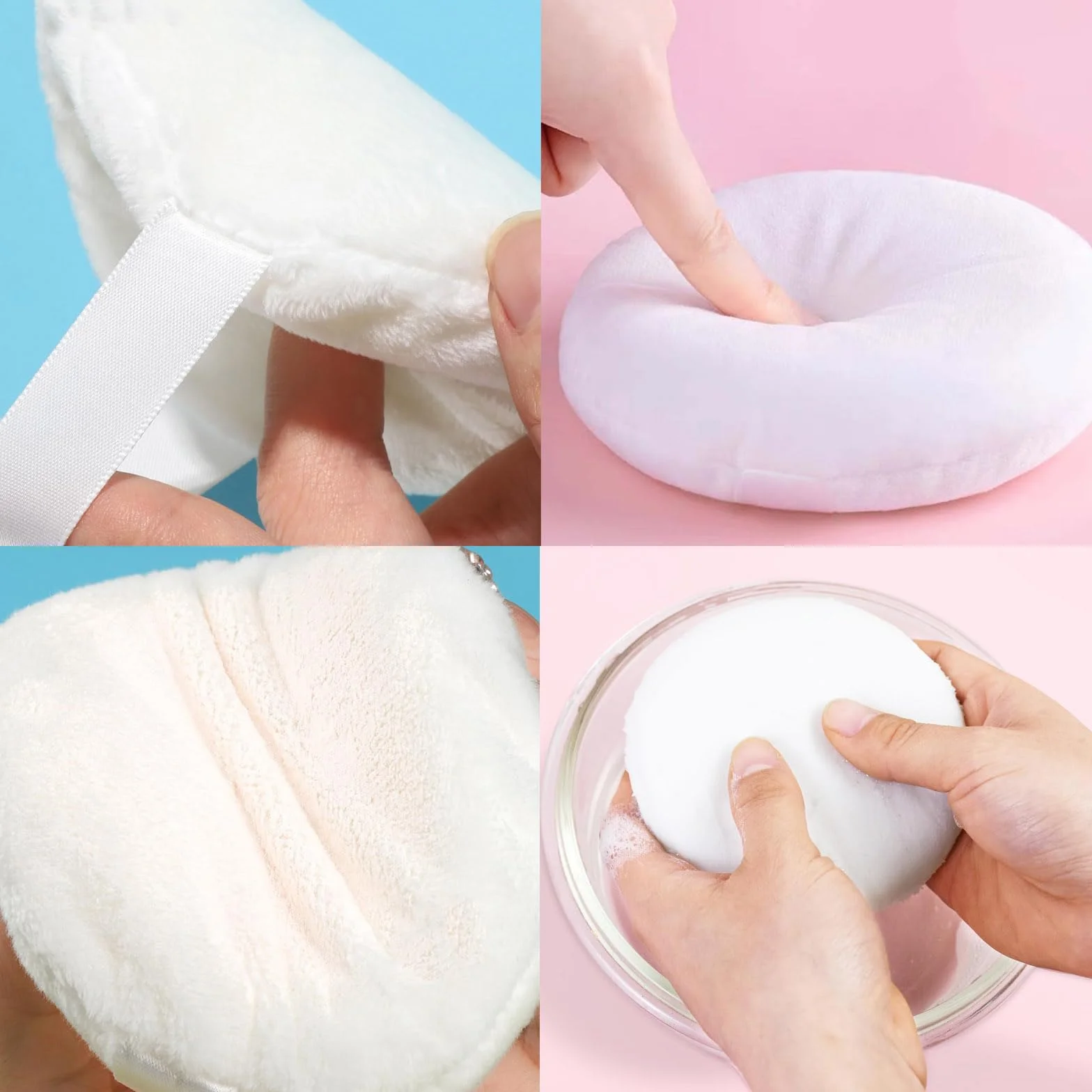 2 szt. duży puf, 10 cm Jumbo czysta bawełna z etui, okrągły puszysty welur ultramiękki puder do ciała do luźnego pudru do ciała, podkład kosmetyczny, gąbka, bezgrzybowy, pufa