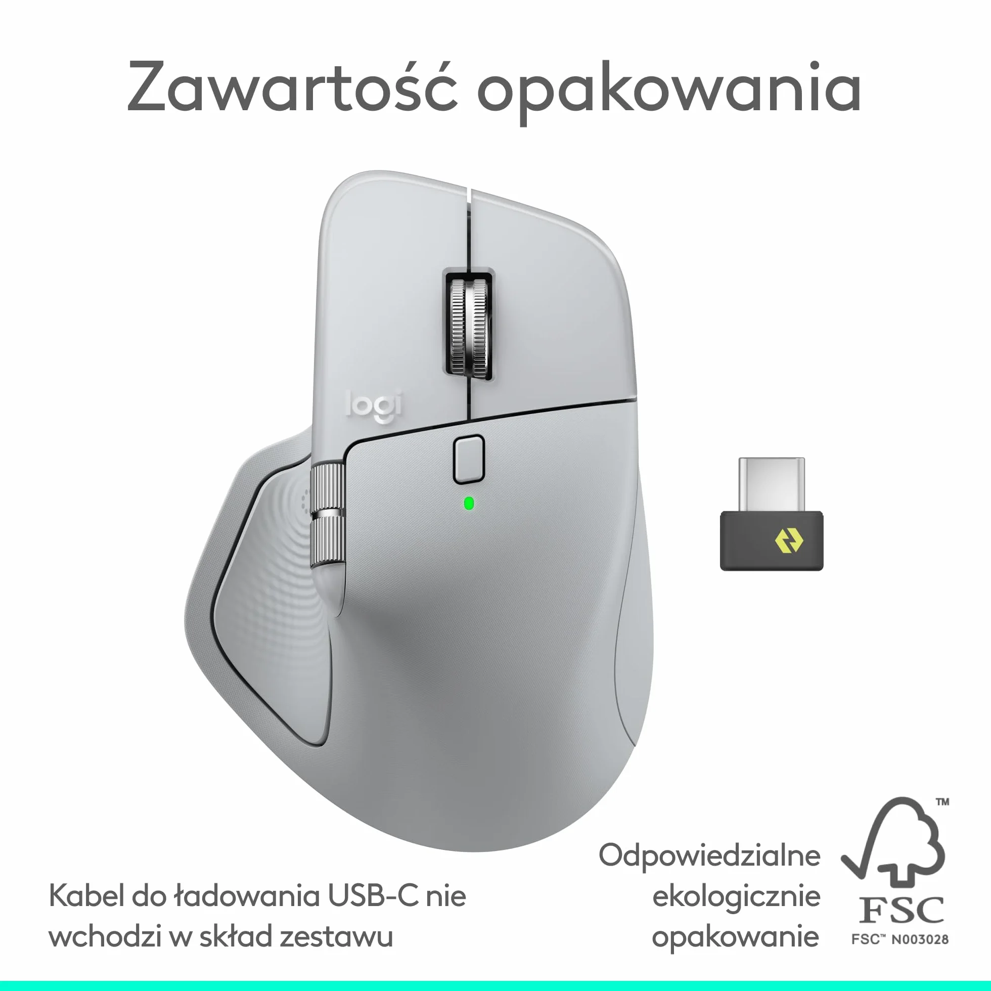 Logitech MX Master 4, ergonomiczna mysz bezprzewodowa z haptyczną informacją zwrotną, błyskawiczne przewijanie, ładowanie USB-C, Bluetooth, Windows, macOS - Jasnoszary