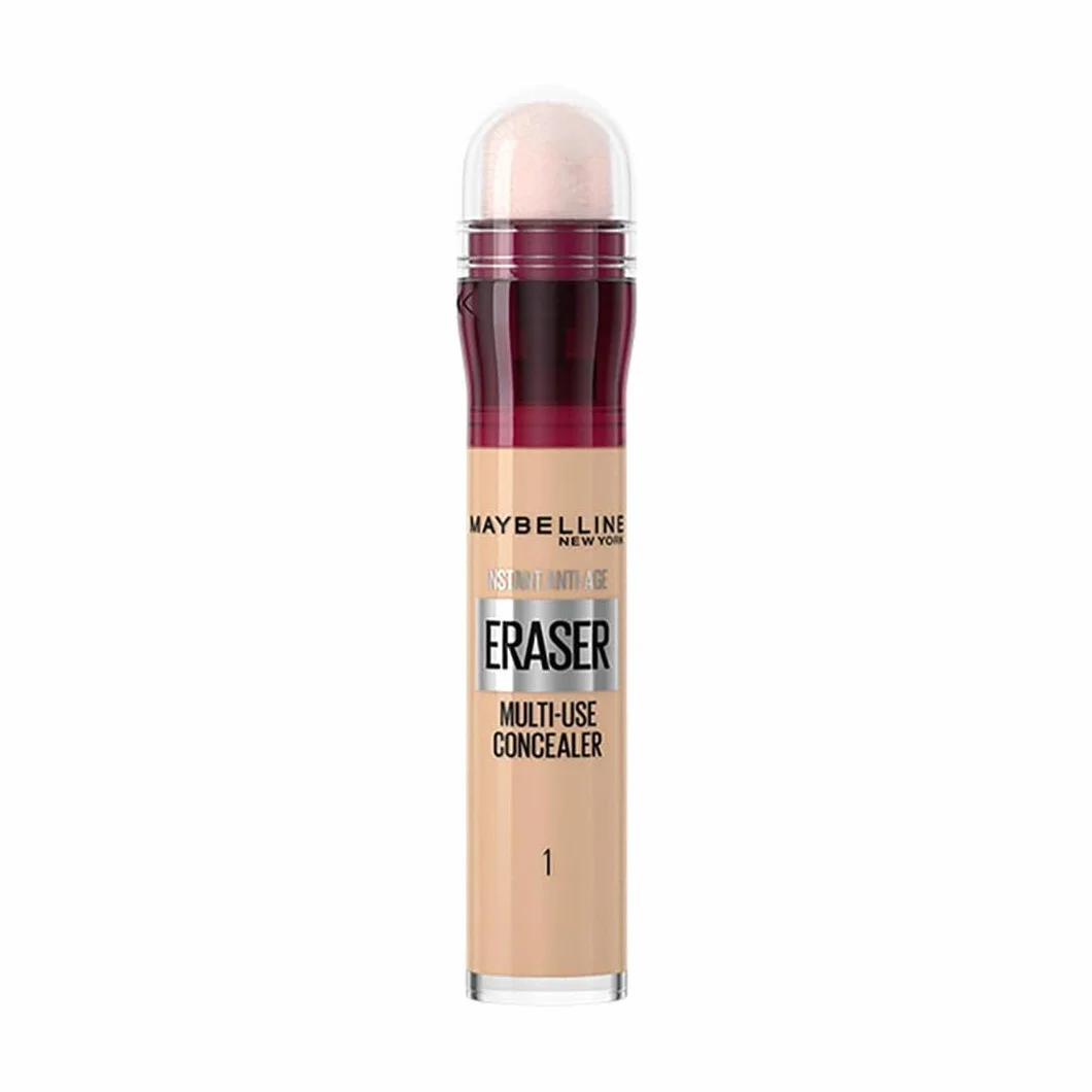 Maybelline New York Instant Anti Age Eraser multifunkcyjny korektor do twarzy z gąbeczką, maskuje zaczerwienienia, cienie i zmarszczki, 01 Light - jasny beż, 6,8 ml