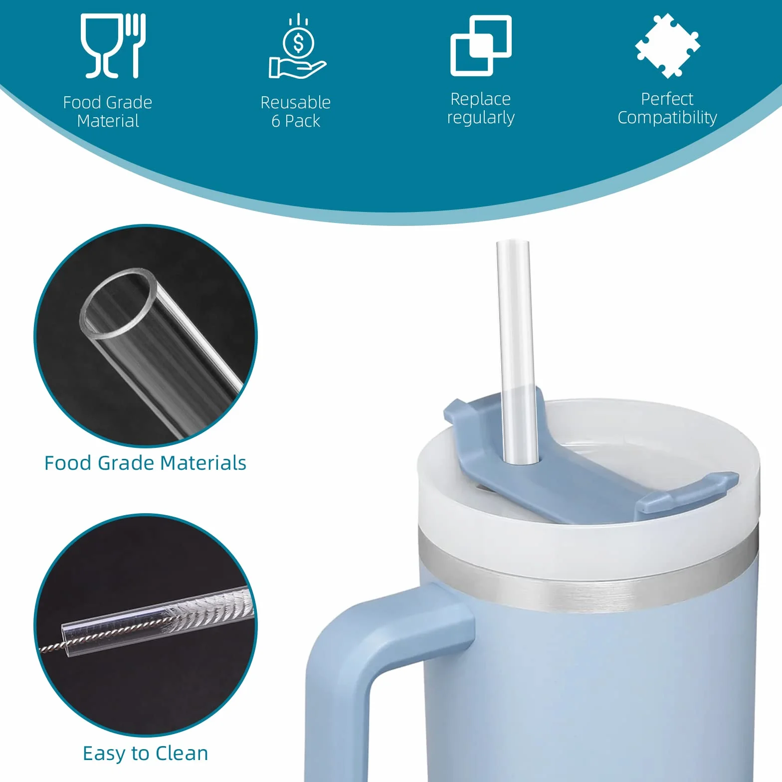 Stanley Adventure Travel Tumbler słomki plastikowe kompatybilne 20/30/40 oz przezroczyste ze szczotką do czyszczenia