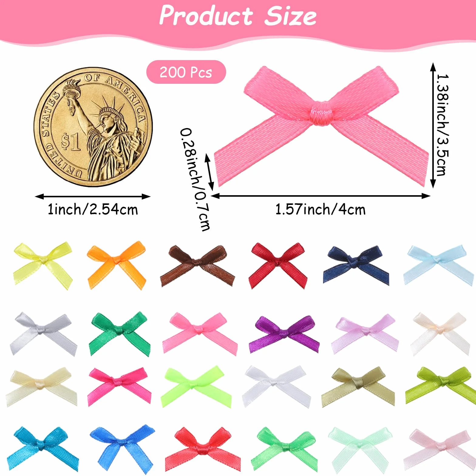 Małe kokardki satynowe 200 sztuk 4x3,5x0,7 cm mieszane kolory mini kokardka prezentowa