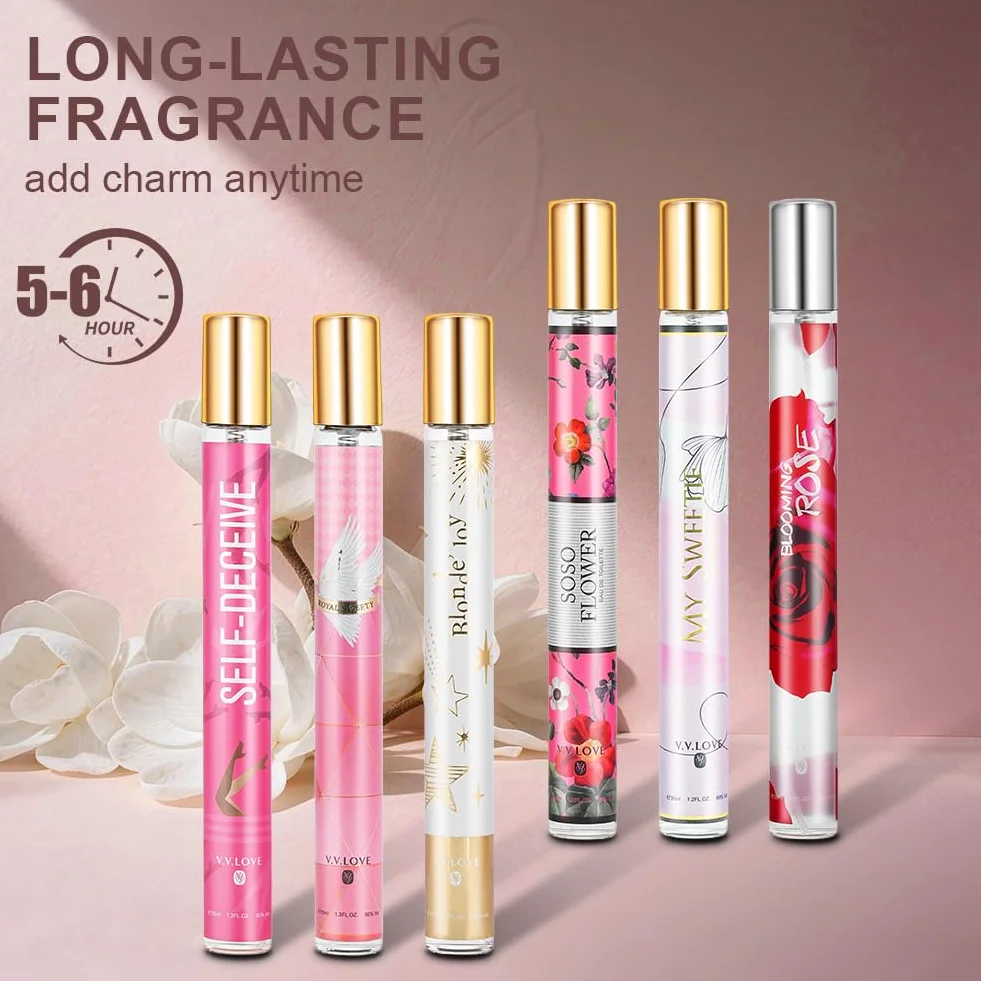 AOOWU 6 sztuk feromonów, perfumy damskie, 35 ml, perfumy dla kobiet, przenośne prezenty dla dziewczyny, kalendarz adwentowy, urodziny, Boże Narodzenie, długotrwały zapach