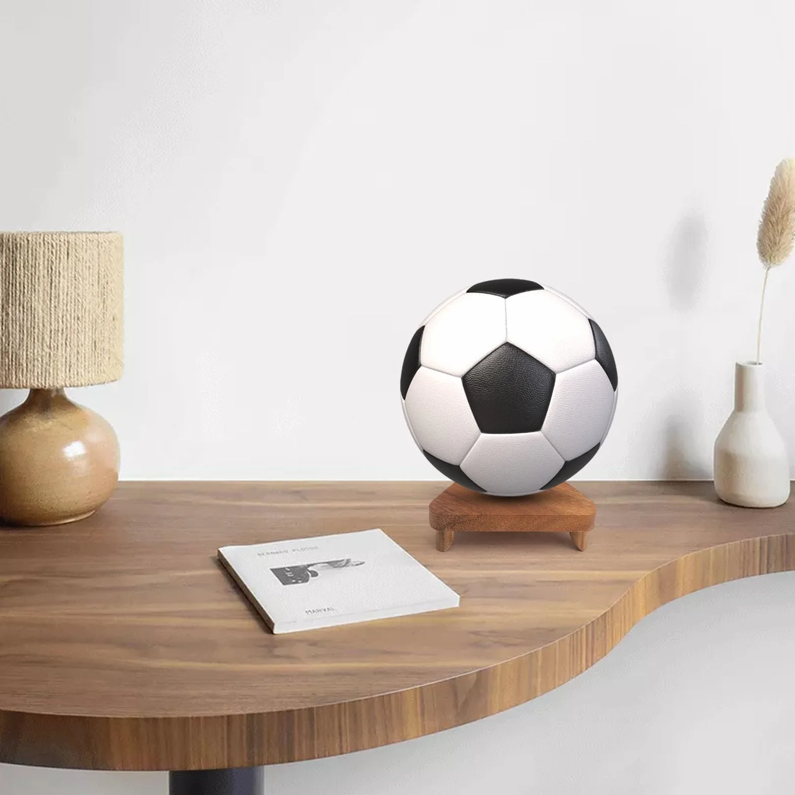 Drewniany stojak na piłkę w stylu vintage, uchwyt na piłkę nożną, futbol amerykański, siatkówkę, elegancki regał na stół, do salonu, sypialni, biura, stabilny uchwyt na piłkę z Massi