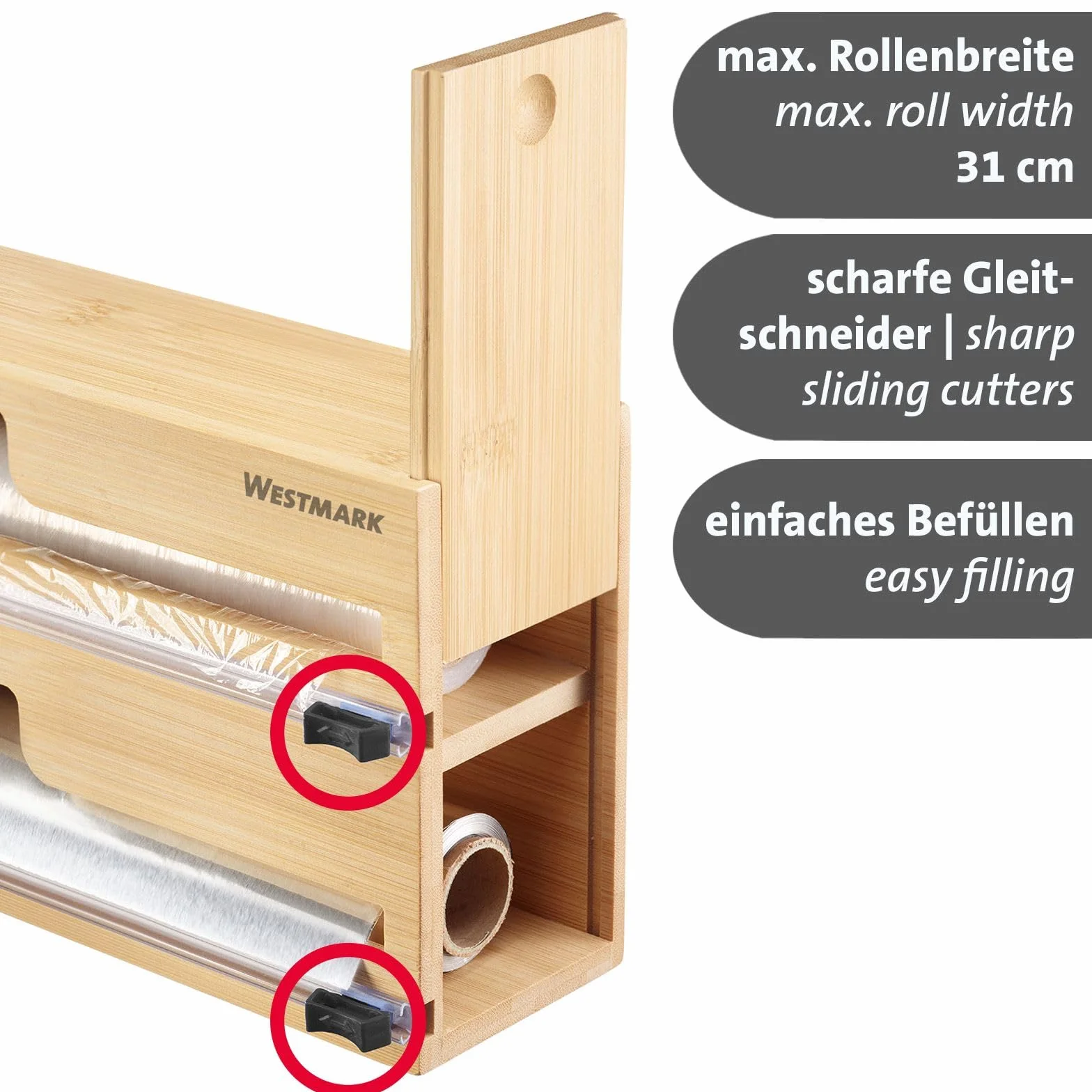 Westmark Dyspenser do folii aluminiowej i spożywczej z obcinaczem, bambus, do 31 cm