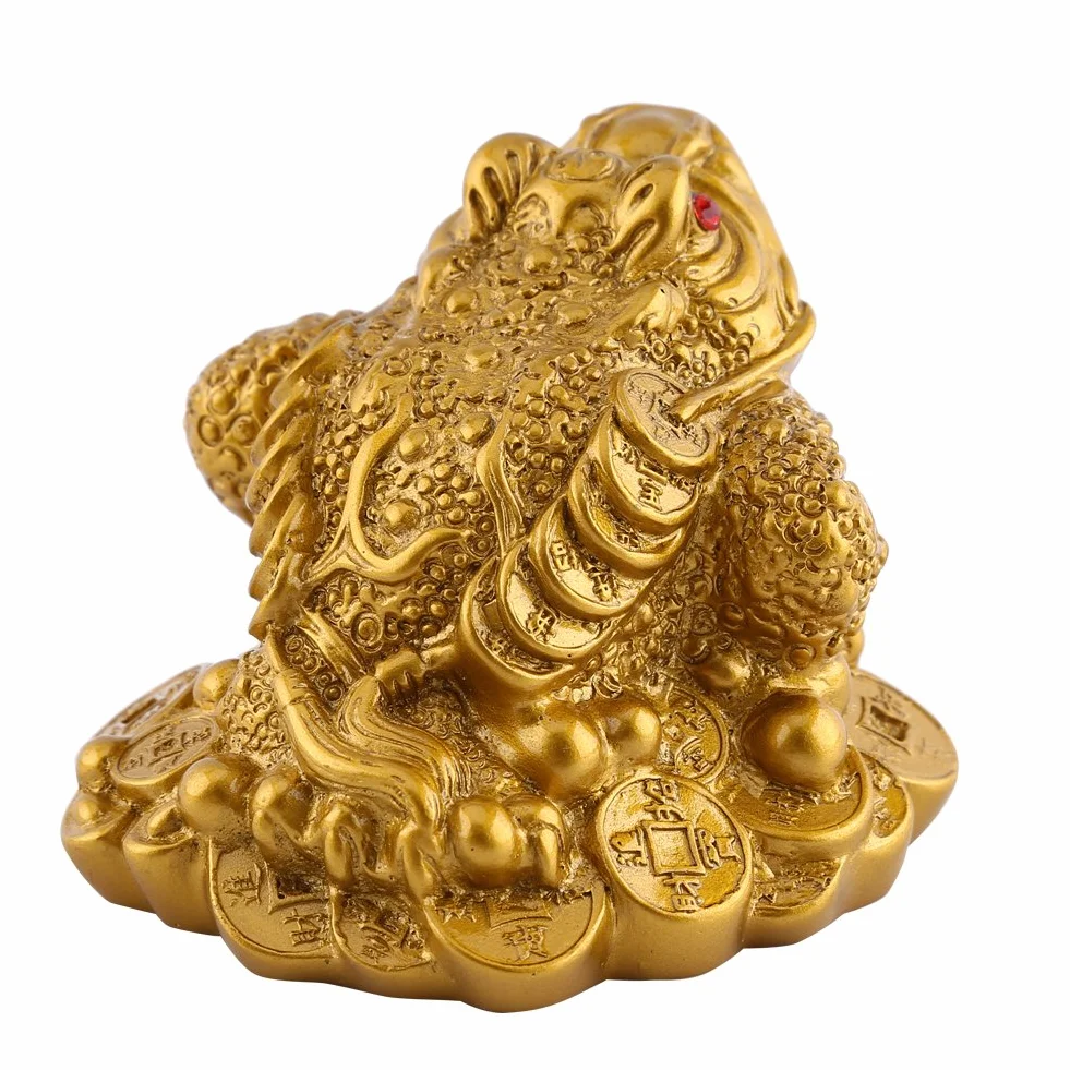 Złota chińska żaba Feng Shui statuetka z monetą mosiądz 65 × 60 × 50 mm
