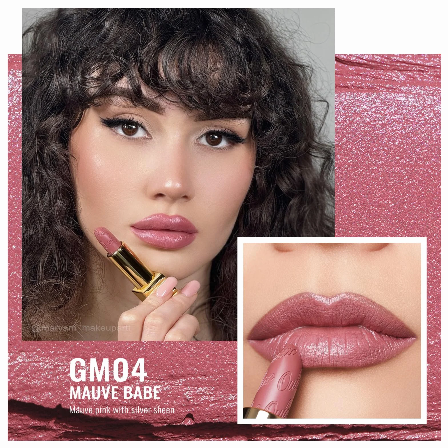 OULAC Pomadka do ust metaliczna różowa długotrwała brokat 4,3 g Mauve Babe GM04