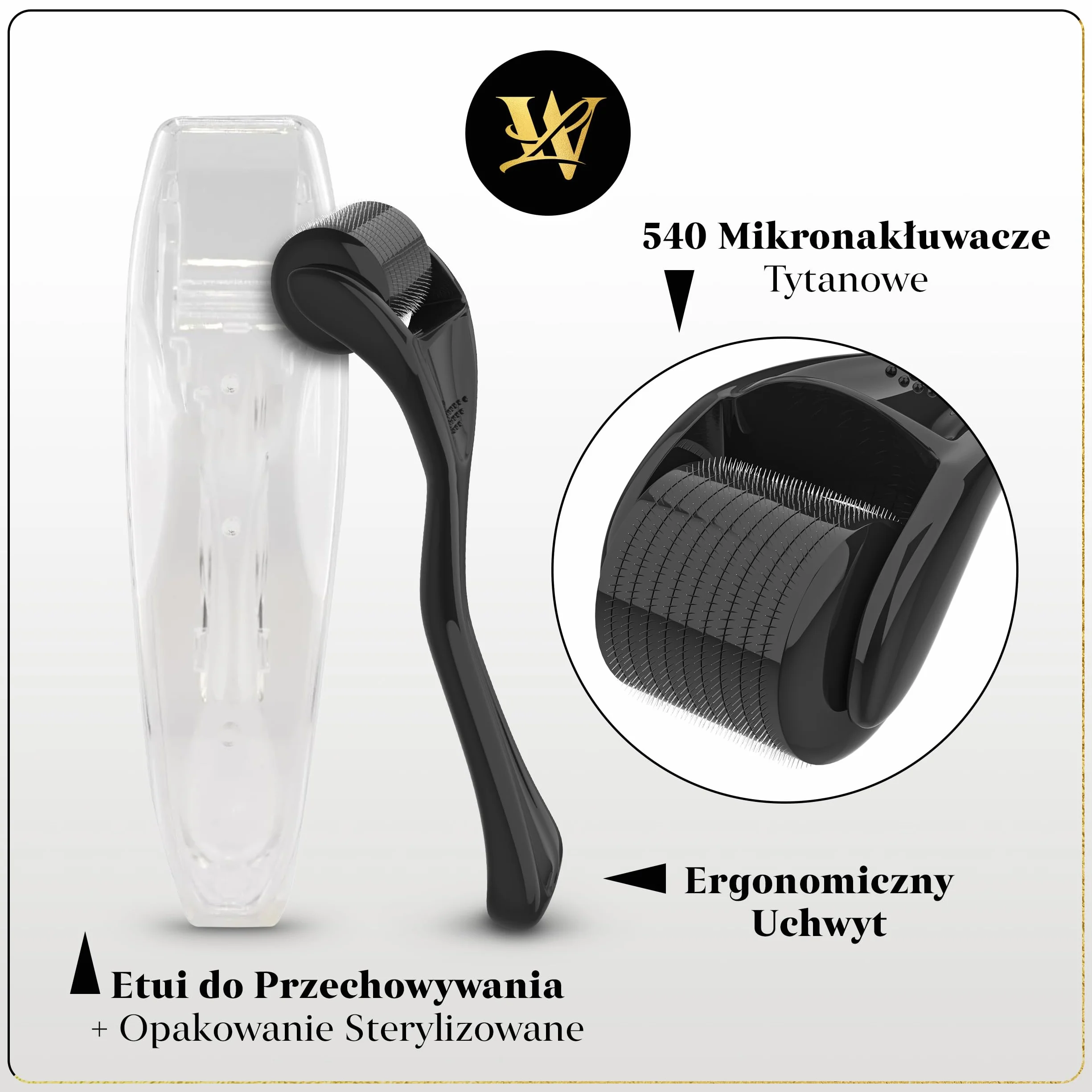 Derma Roller do Skóry, Włosów i Brody – Tytanowy Wałek Mikronakłuwający dla Kobiet i Mężczyzn do Twarzy i Skóry Głowy, Bezpieczny i Łatwy w Użyciu (1,0mm)