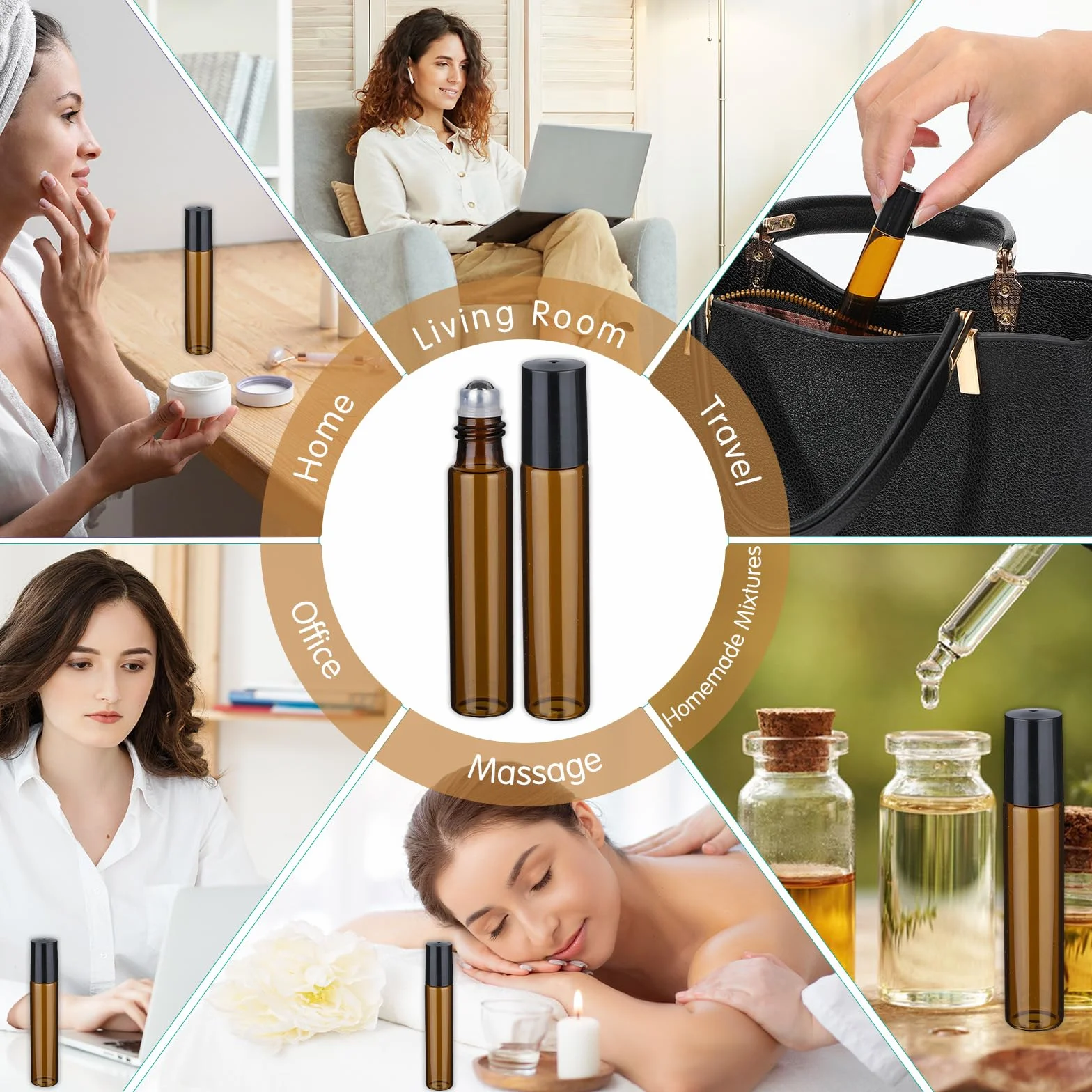 Tucnoeu 10 sztuk pustych butelek 10 ml, zwijane butelki na olejki 10 ml, z kulkami ze stali nierdzewnej, do olejków eterycznych, perfum, kosmetyków i masażu