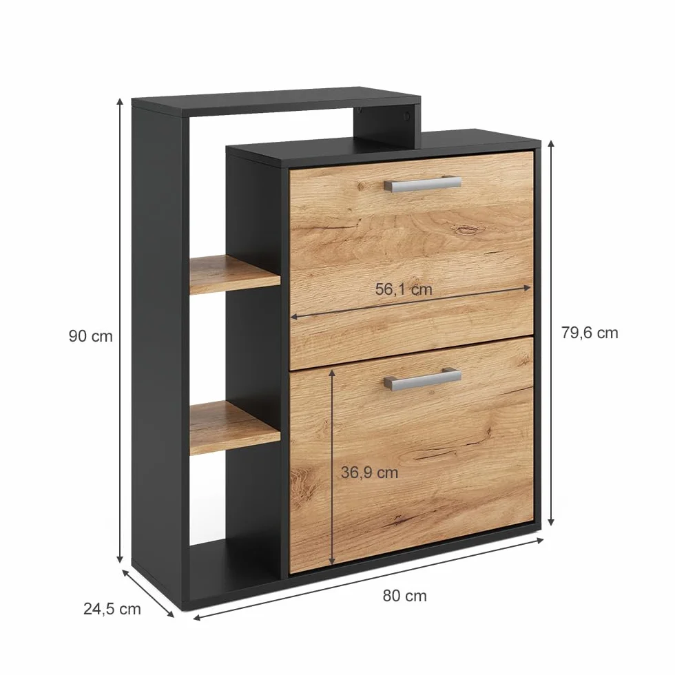Vicco Wózek na buty "Orlando", Złoty dąb power/antracyt, 24.5 x 90 cm 2 przedziały