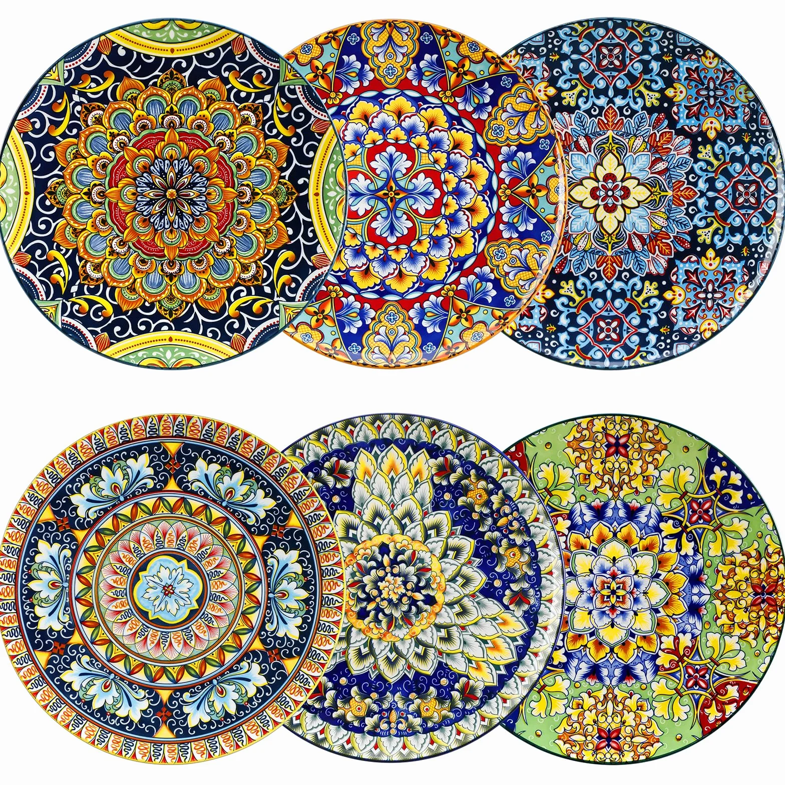 vancasso Zestaw 6 talerzy obiadowych, talerze ceramiczne 26,7 cm, bezpieczne do kuchenki mikrofalowej, piekarnika i zmywarki, kolorowe naczynia w stylu boho do kuchni