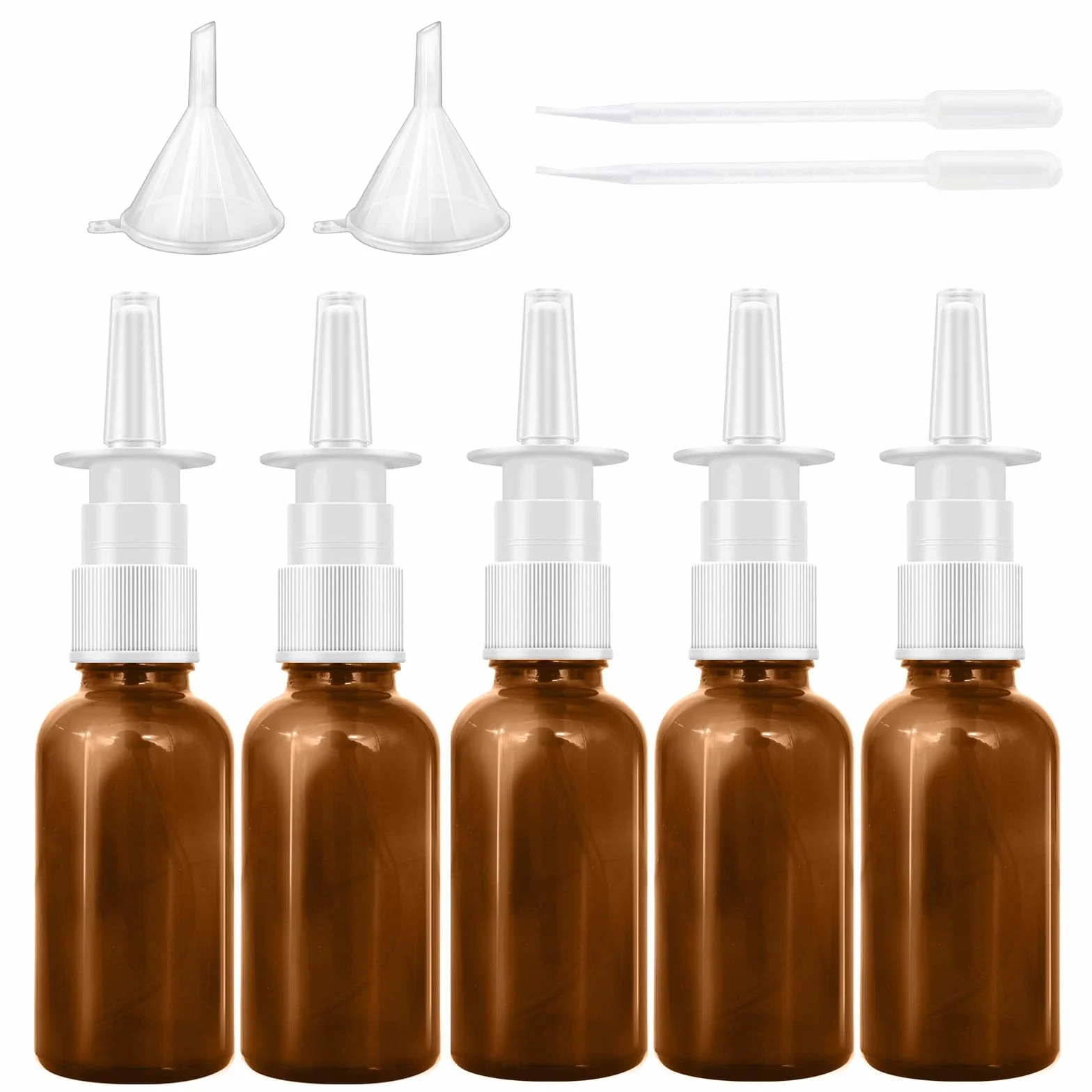 5 pustych butelek z rozpylaczem do nosa, 30 ml, możliwość ponownego ładowania, szklane butelki z pompką z rozpylaczem do pojemników podróżnych, na perfumy, olejki eteryczne koloidalne srebro