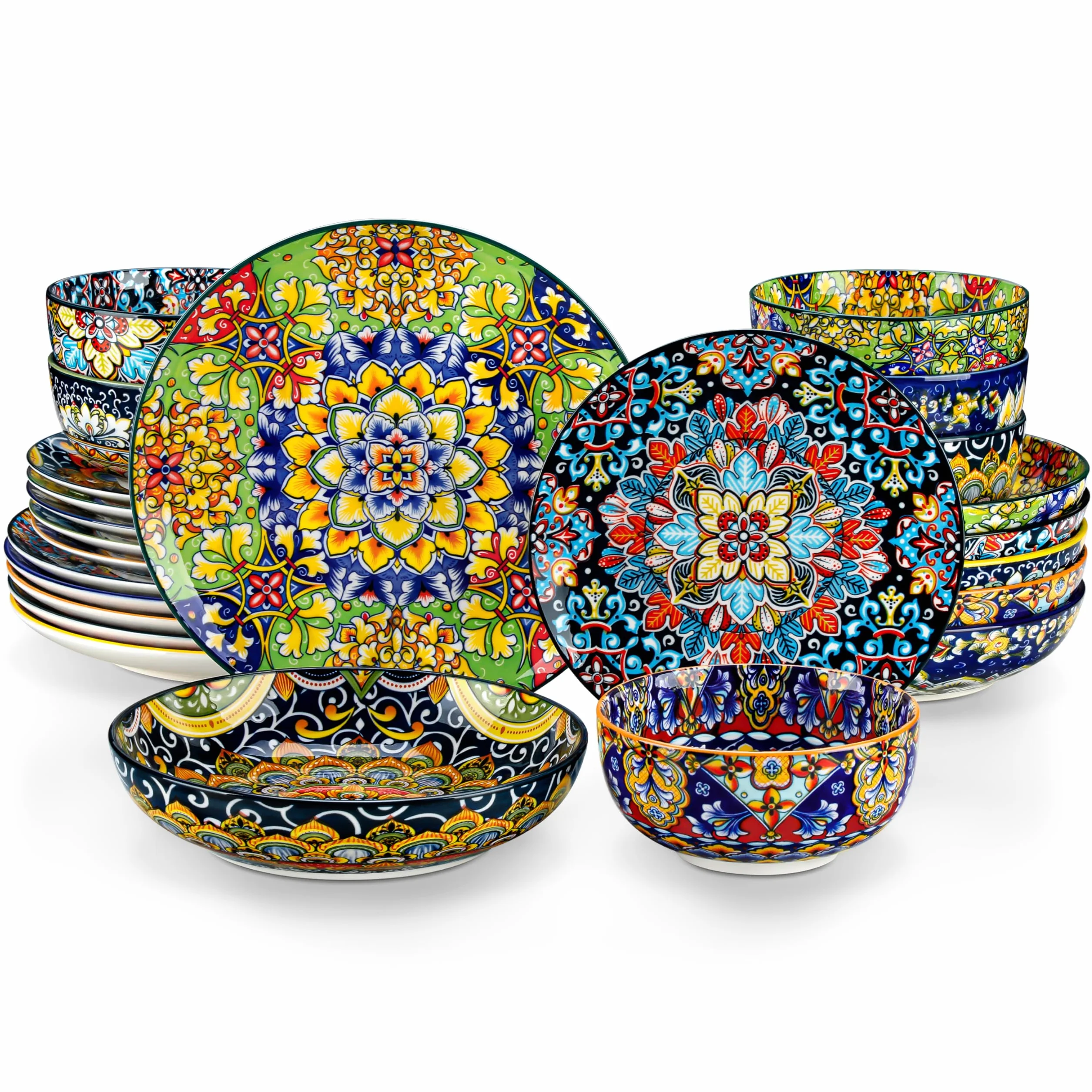 Vancasso SIMI Zestaw obiadowy 24 szt. porcelanowe talerze miski boho odporny na zarysowania mycie w zmywarce