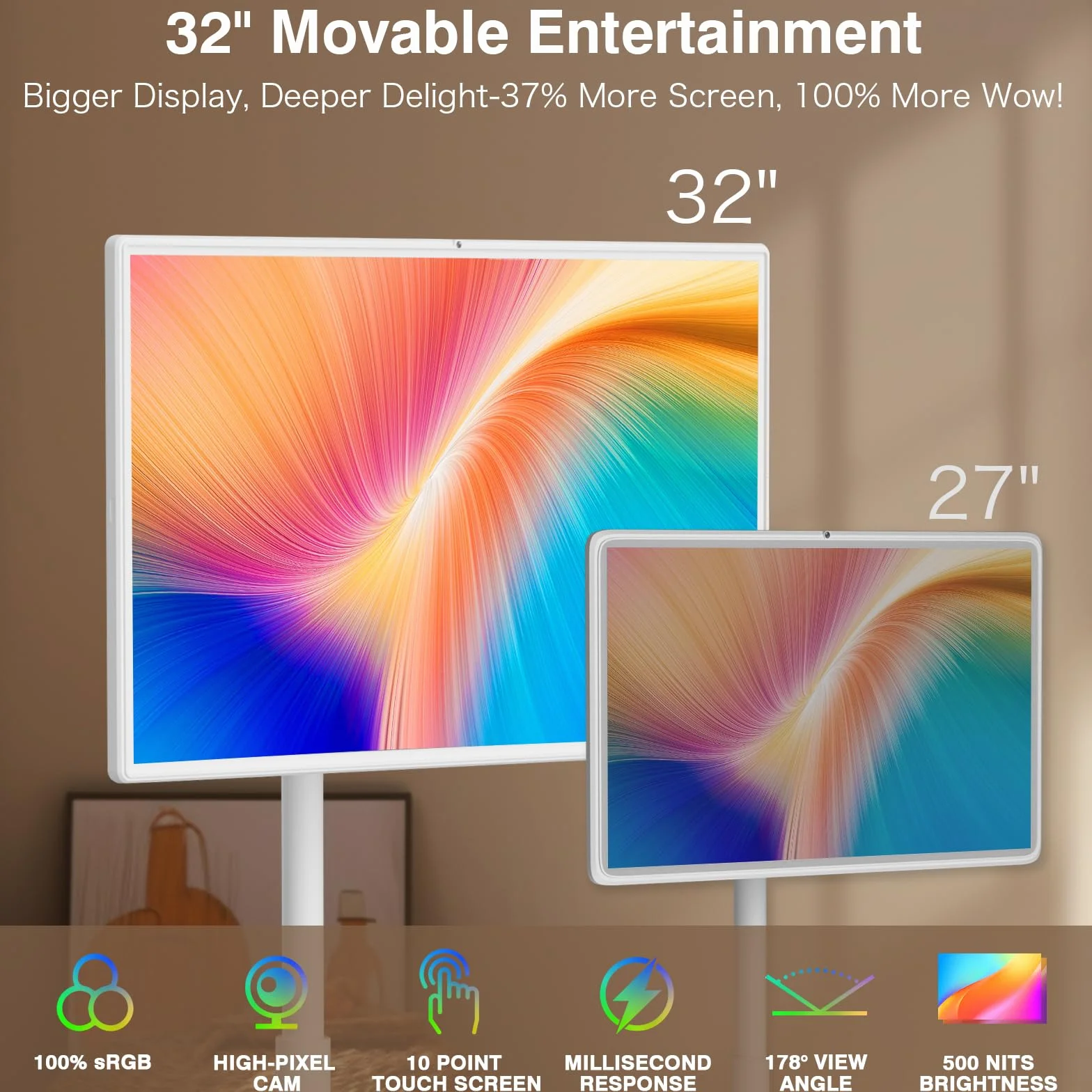 32-calowy przenośny telewizor na kółkach z inteligentnym ekranem dotykowym, Android 13 | pamięć 8+128 G, tablet na kółkach, wbudowana bateria 5-8H, obsługa Google Play, pełny obrót | pilot