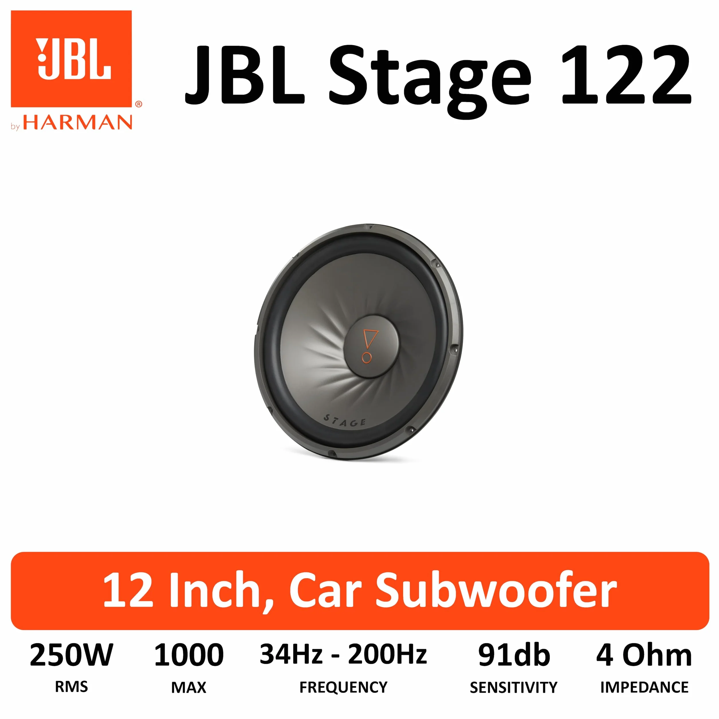 JBL Stage 122D – subwoofer samochodowy – 1000 W Harman Kardon Car HiFi system dźwiękowy Bass Box z cewką Dual 4 Ohm, 30 cm | 12 cali basów, czarny