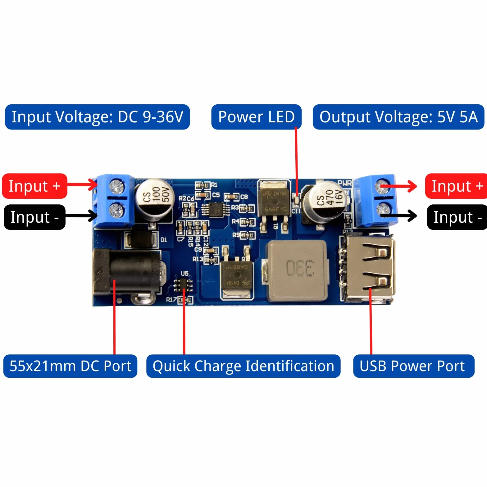 DC-DC Step Down Converter 9-36 V do 5 V 5 A przetwornica napięcia Buck Converter z USB Dual Output zasilacz sieciowy Power Module do szybkiego ładowania telefonu (2 sztuki)