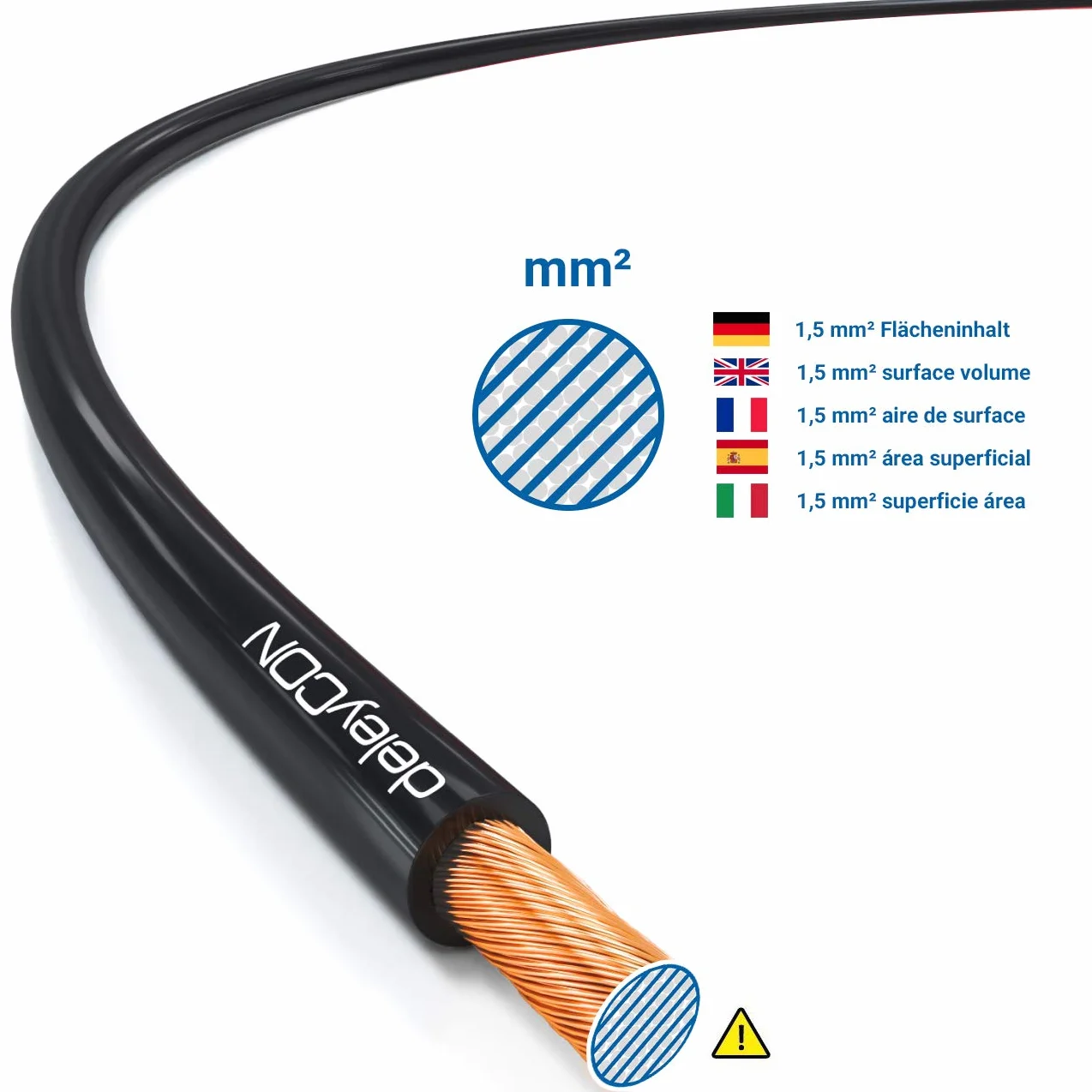 deleyCON 10m Kabel Głośnikowy 2x 1,5mm² Przewód Głośnikowy Aluminium Pokryte Miedzią CCA 2x48x0,20mm Lica Oznaczenie Biegunowości - Czerwony/Czarny
