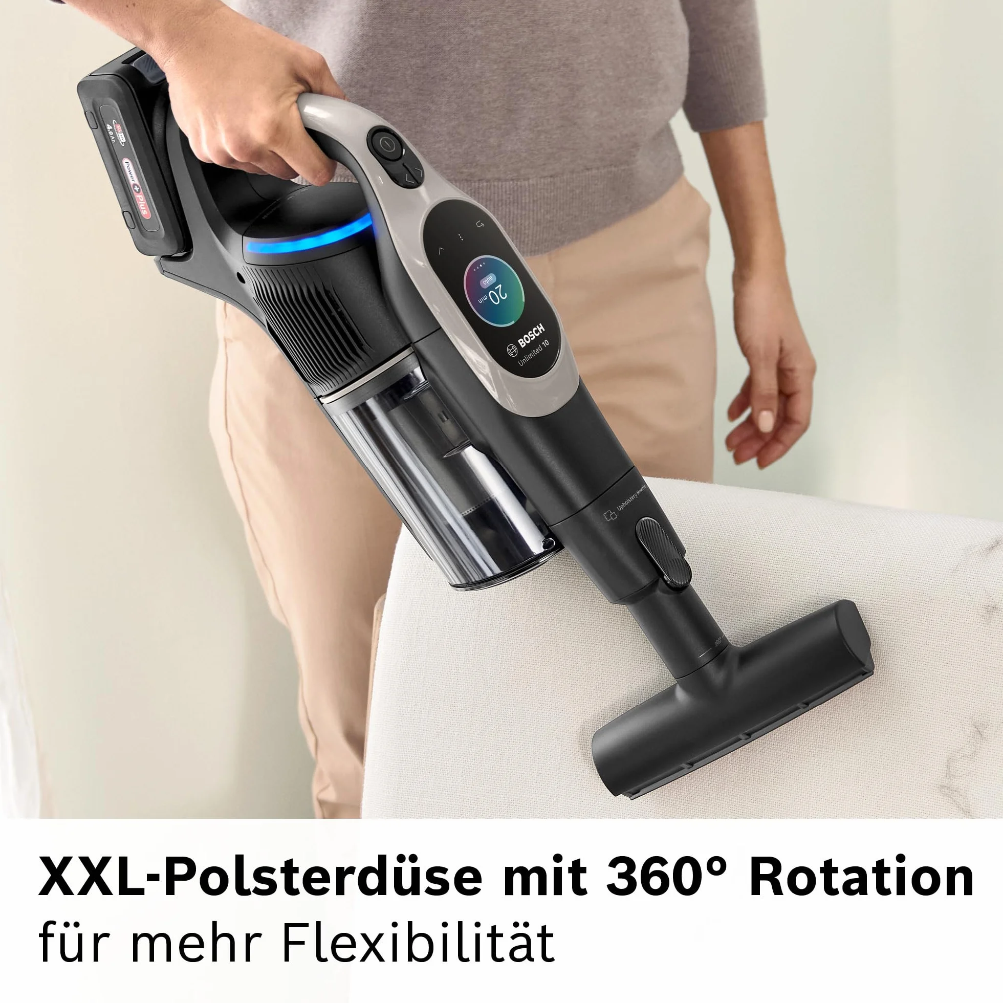 Bosch BHZUNGXXL dysza do tapicerki XXL, nadaje się do odkurzacza akumulatorowego Unlimited 10, obrót o 360°, duża średnica szczotki, idealna do mebli tapicerowanych i do czyszczenia wnętrza pojazdu,