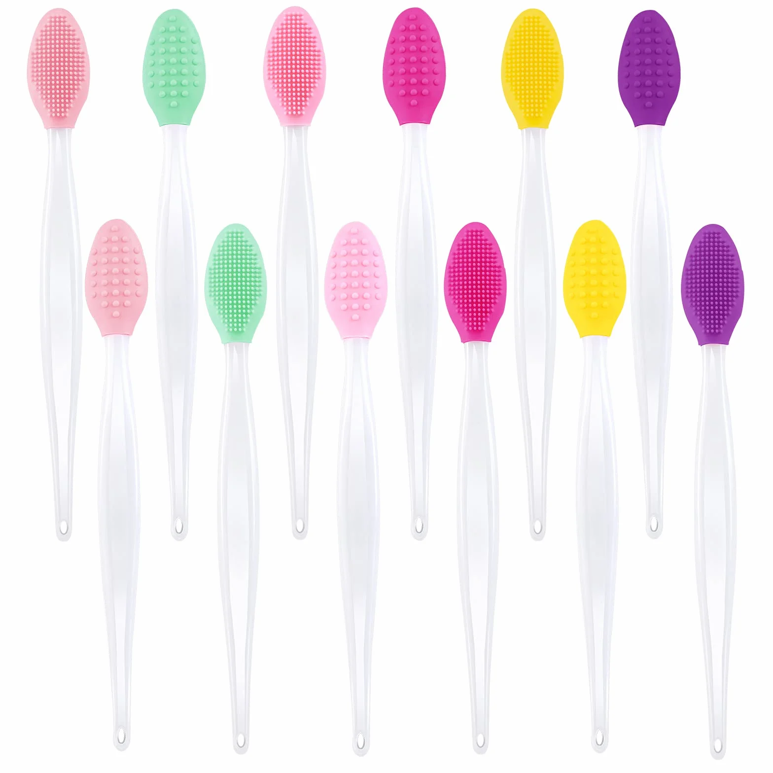 Lusofie 12 sztuk Szczotka do złuszczania ust Dwustronny silikonowy pędzel do ust Mini peeling Brush do ciemnych ust dla mężczyzn i kobiet Mini szczotka do pielęgnacji ust