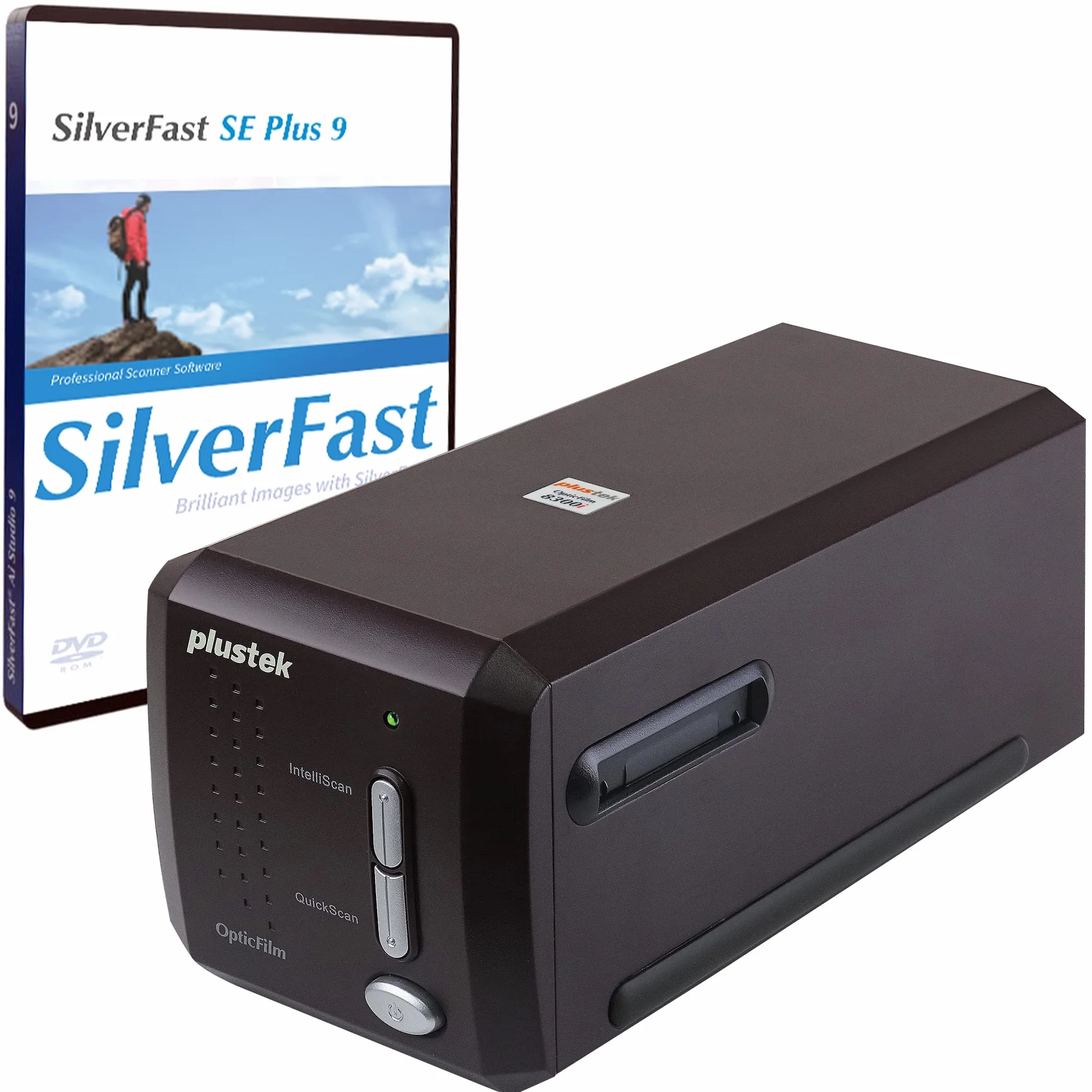 Plustek OpticFilm 8300i SE – skaner pasków i slajdów 35 mm z 38% wzrostem prędkości skanowania, pakiet SilverFast SE Plus 9 + QuickScan Plus, obsługa komputerów Mac i Windows.