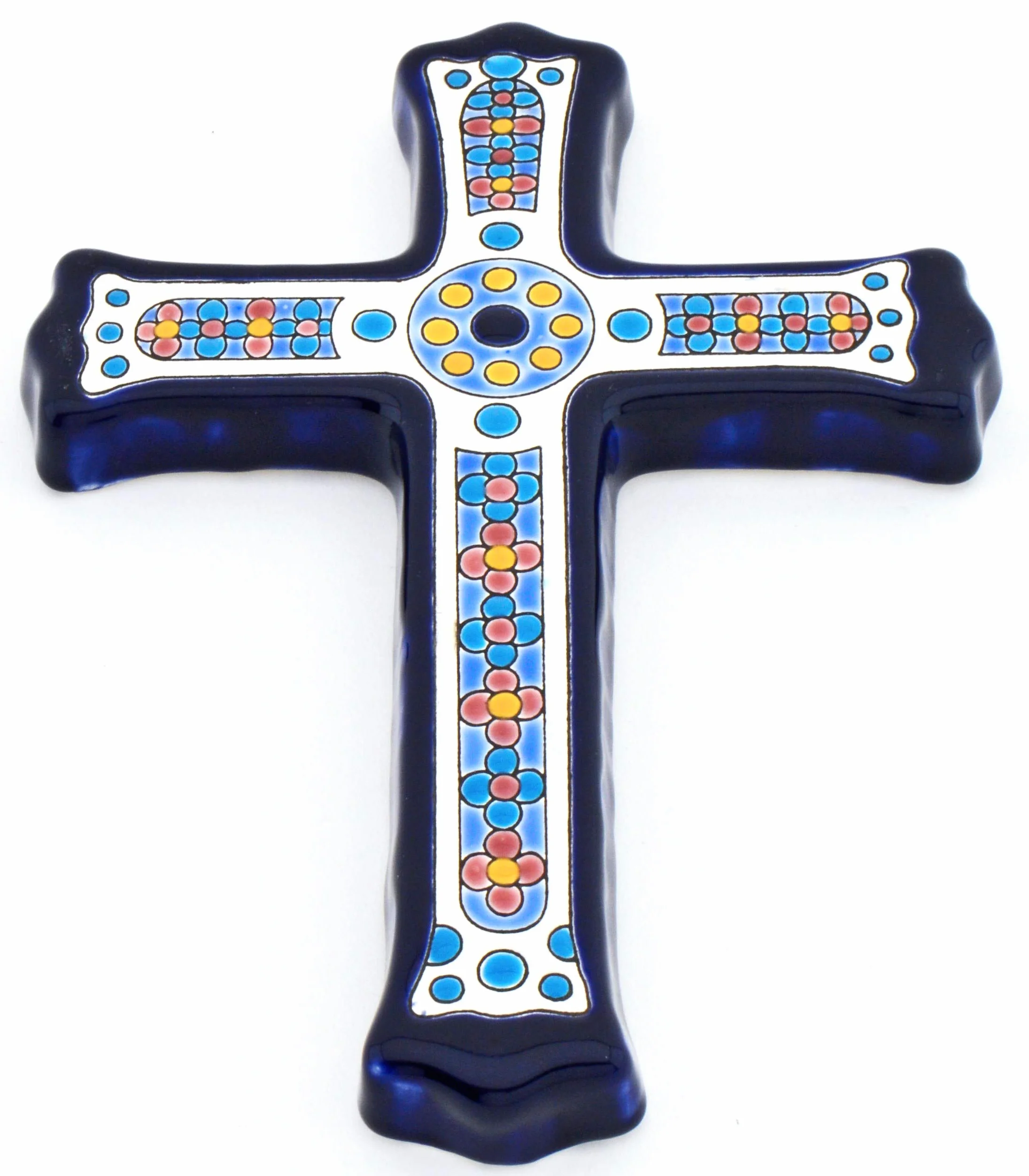 Ceramiczny krzyż dekoracyjny ART ESCUDELLERS CROSS MODEL 06 ręcznie malowany cuerda seca niebieski 15,5 x 21 cm