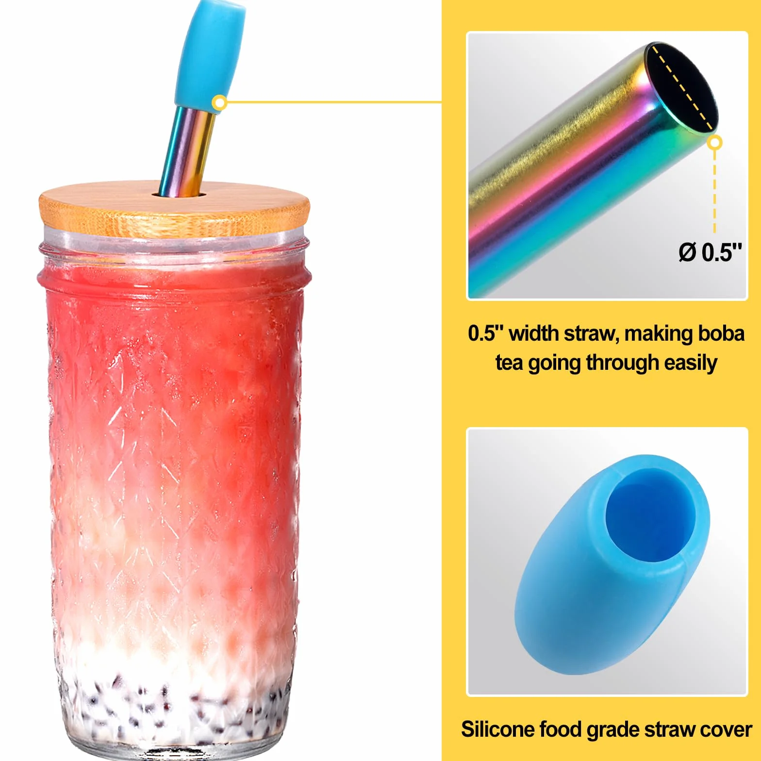 Spurtar Szklanki do napojów Bubble 720 ml ze słomką i pokrywką diamentowe wielokrotnego użytku