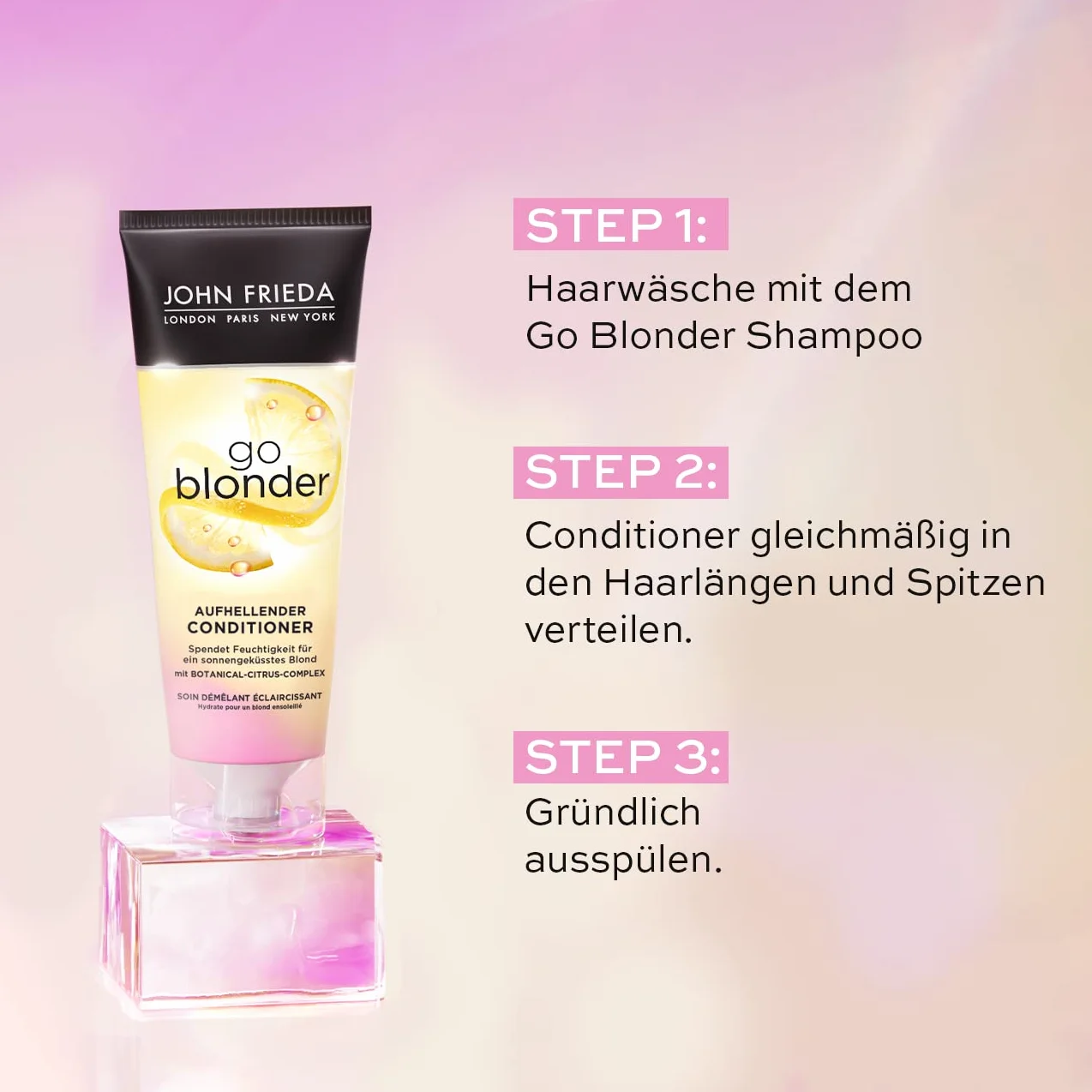 John Frieda Go Blonder Set – szampon, 250 ml i odżywka, 250 ml – typ włosów: blond, blond – stopniowo rozjaśnia