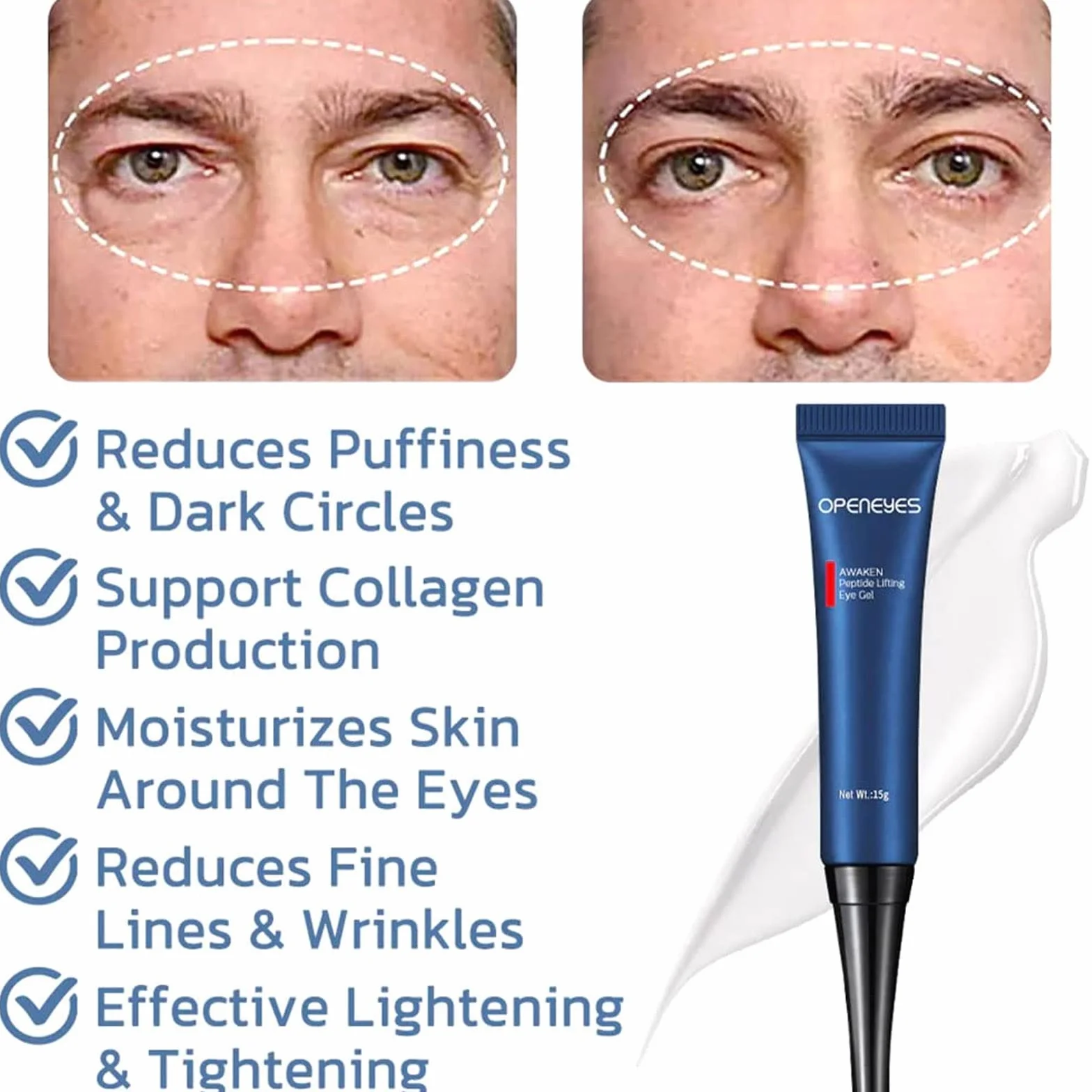 Openeyes Awaken Peptide Lifting Eye Gel, Nordizoe Openeyes, Nordizoe krem pod oczy, Openeyes Peptide Eye Gel, Anti-Aging serum pod oczy dla mężczyzn i kobiet (3 szt.)